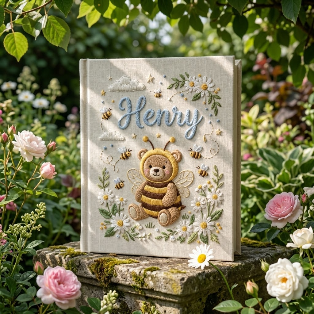 Baby Photo Album Embroidered Album Bear Bee Design Nursery Keepsake