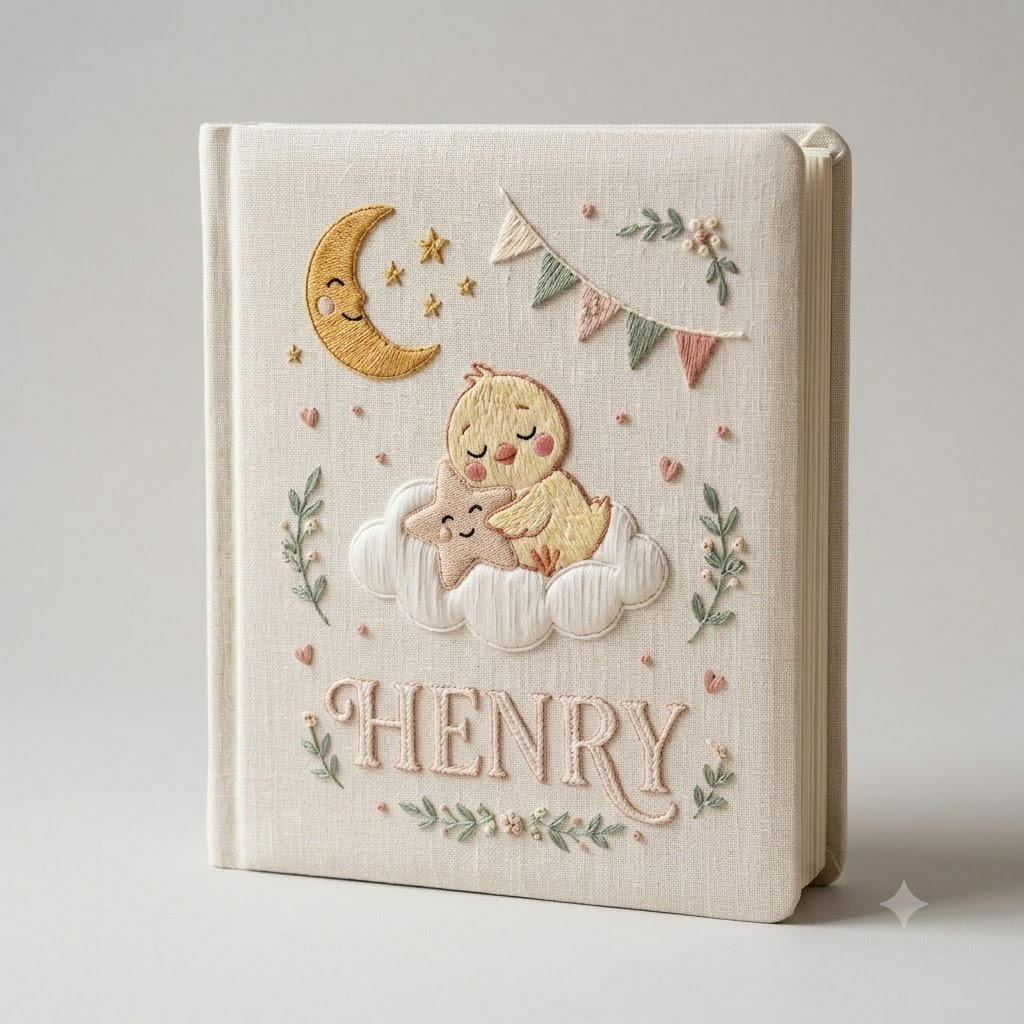 Embroidered Photo Album Hand Embroidery Vintage Nursery Keepsake