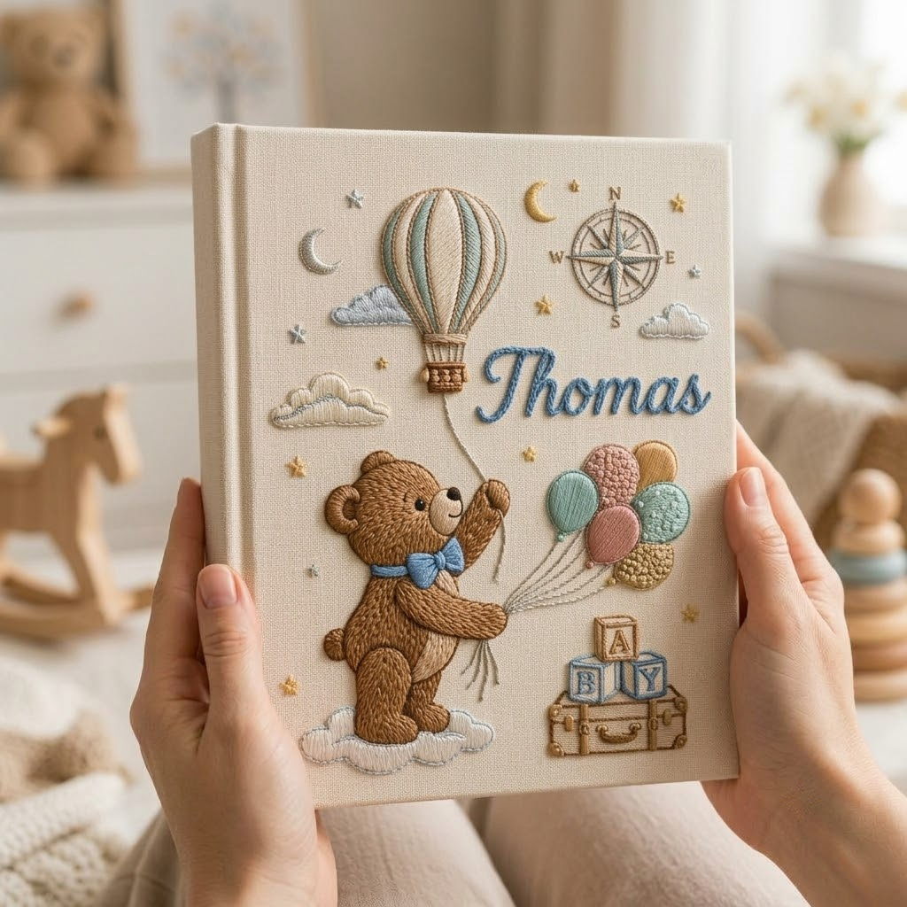 Personalized Baby Photo Album, Embroidered Photo Album With Sleeves, Baby Memory Book