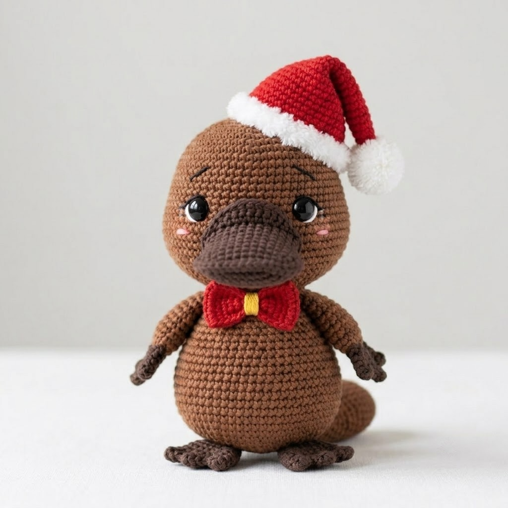 Handmade Christmas Platypus Crochet Doll, Amigurumi Plushie Gift