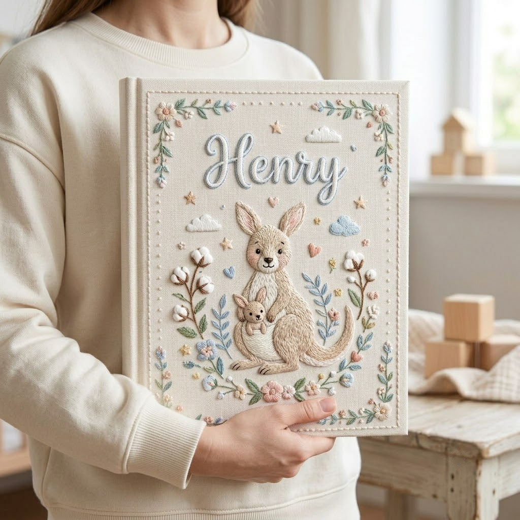 Baby Photo Album Embroidered Album, Kangaroo Baby Design Nursery Gift