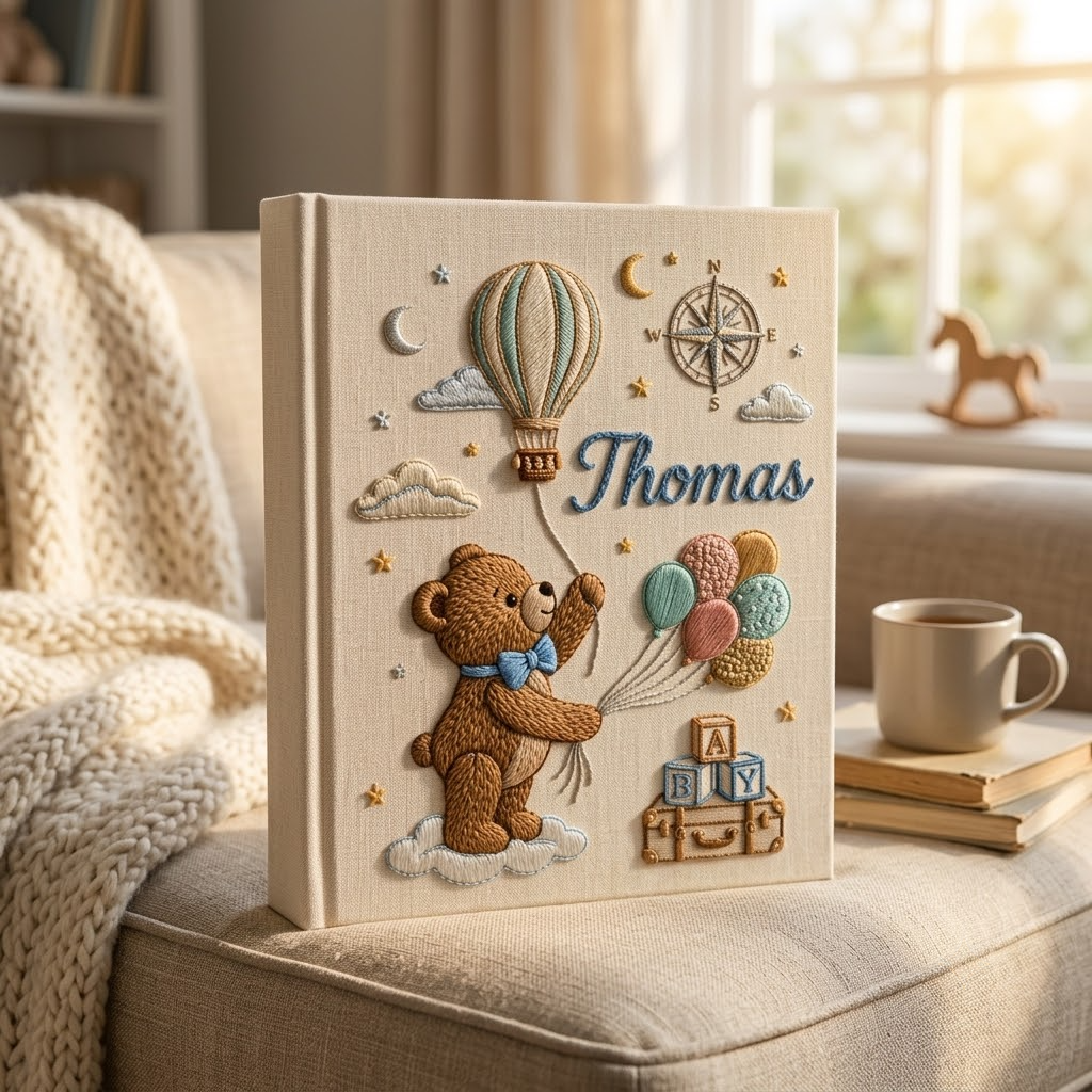 Personalized Baby Photo Album, Embroidered Photo Album With Sleeves, Baby Memory Book