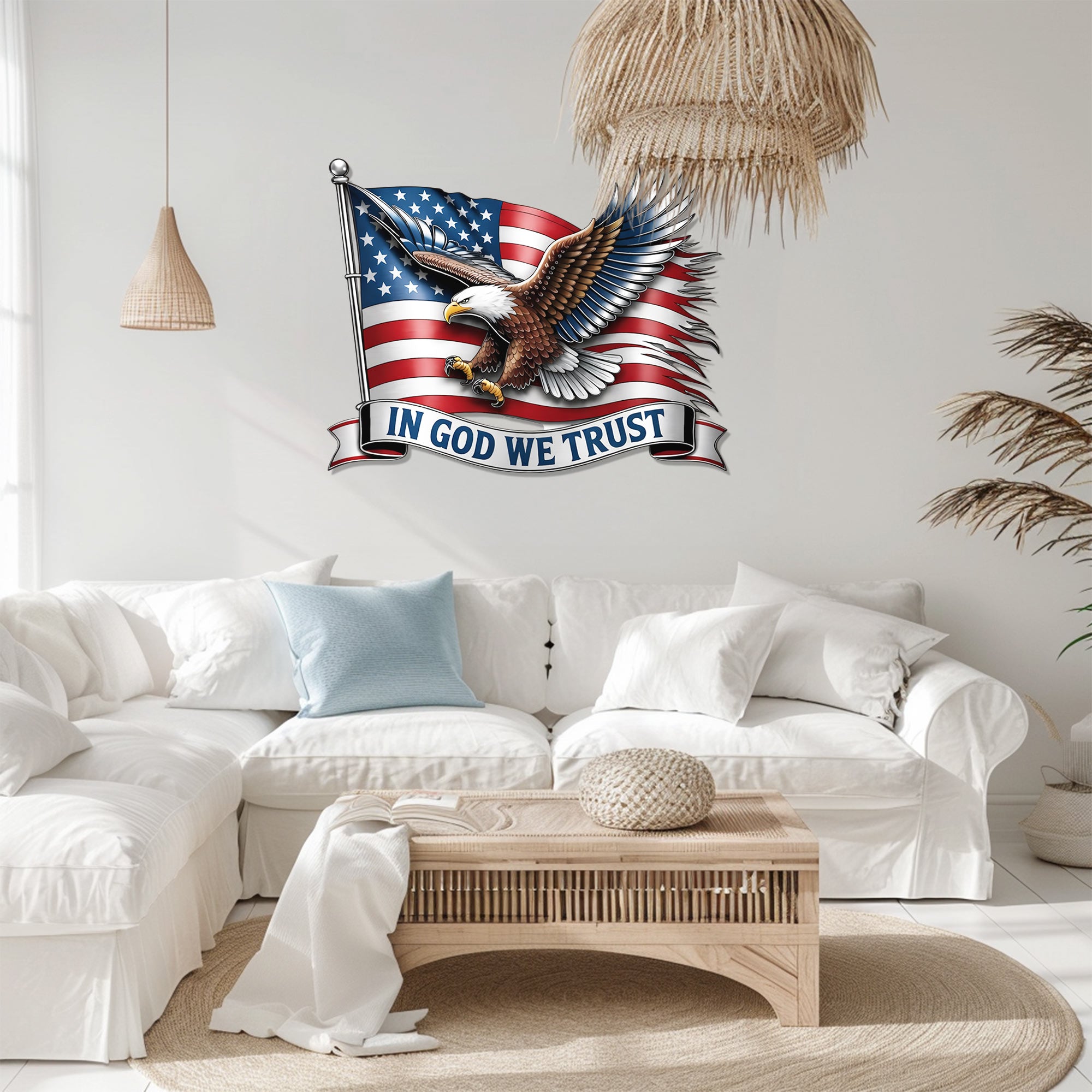American Eagle Flag – Patriotic Metal Effect Wall Decor for Living Room