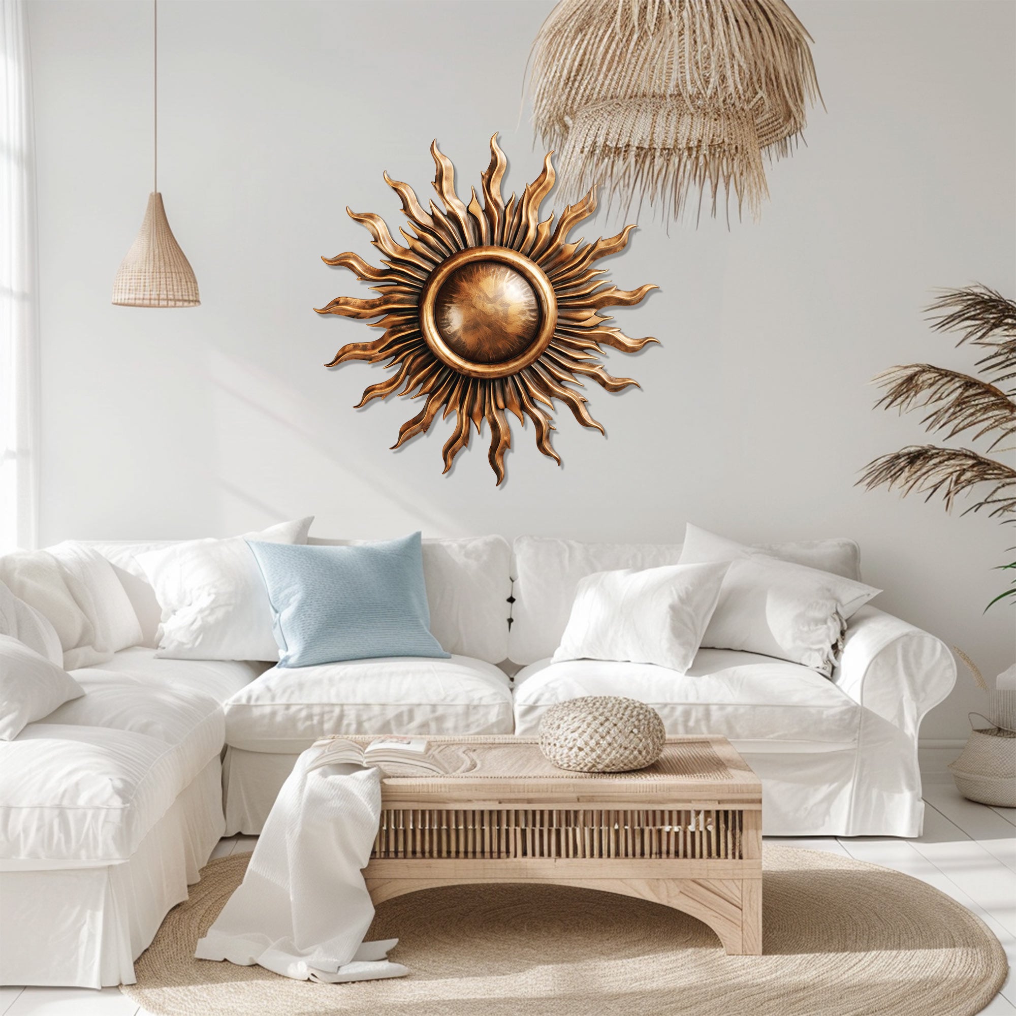 Sun Metal Wall Art – Modern Bronze Aluminum Wall Decor for Living Room