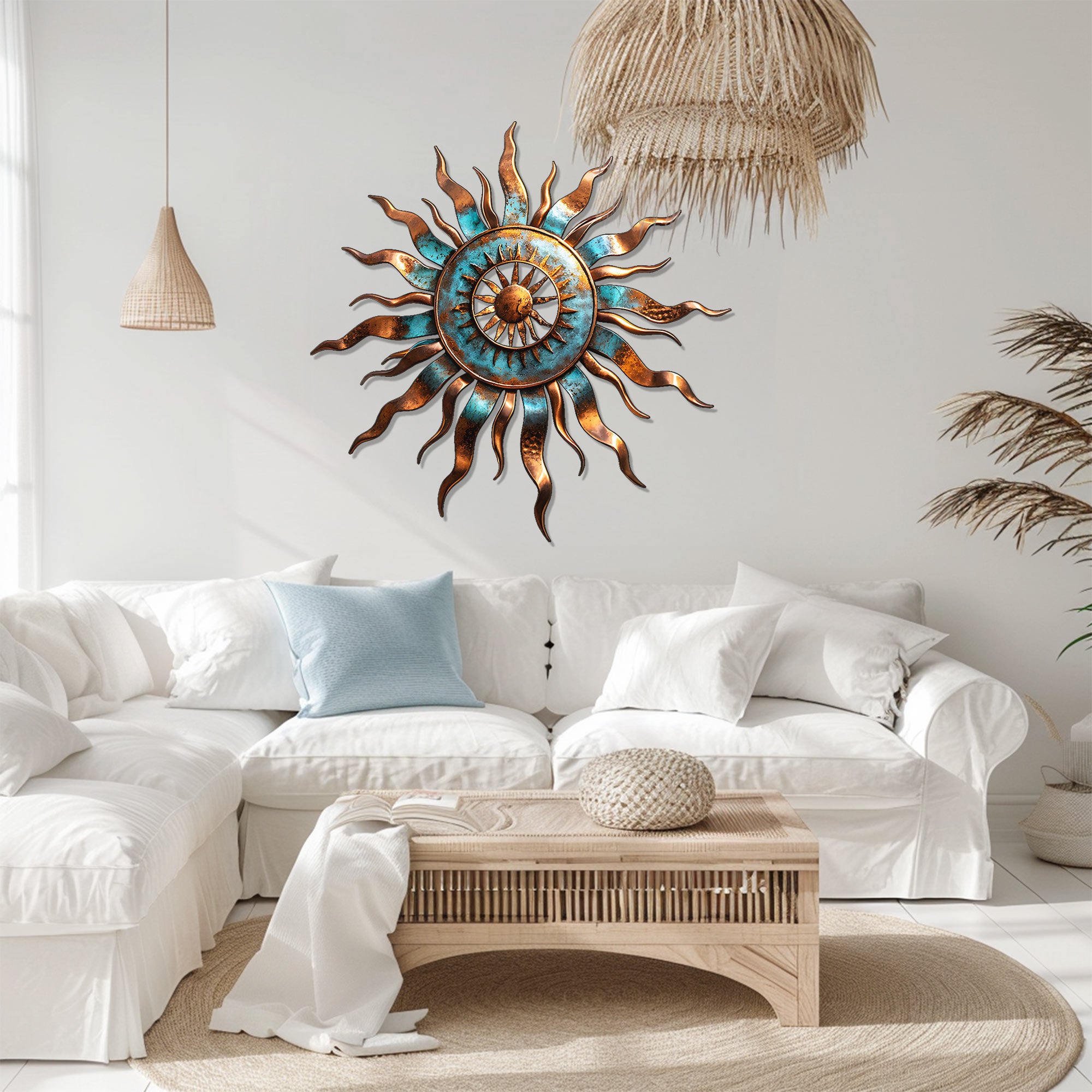 Sun Metal Wall Art – Boho Aluminum UV Printed Wall Decor for Indoor Outdoor Space