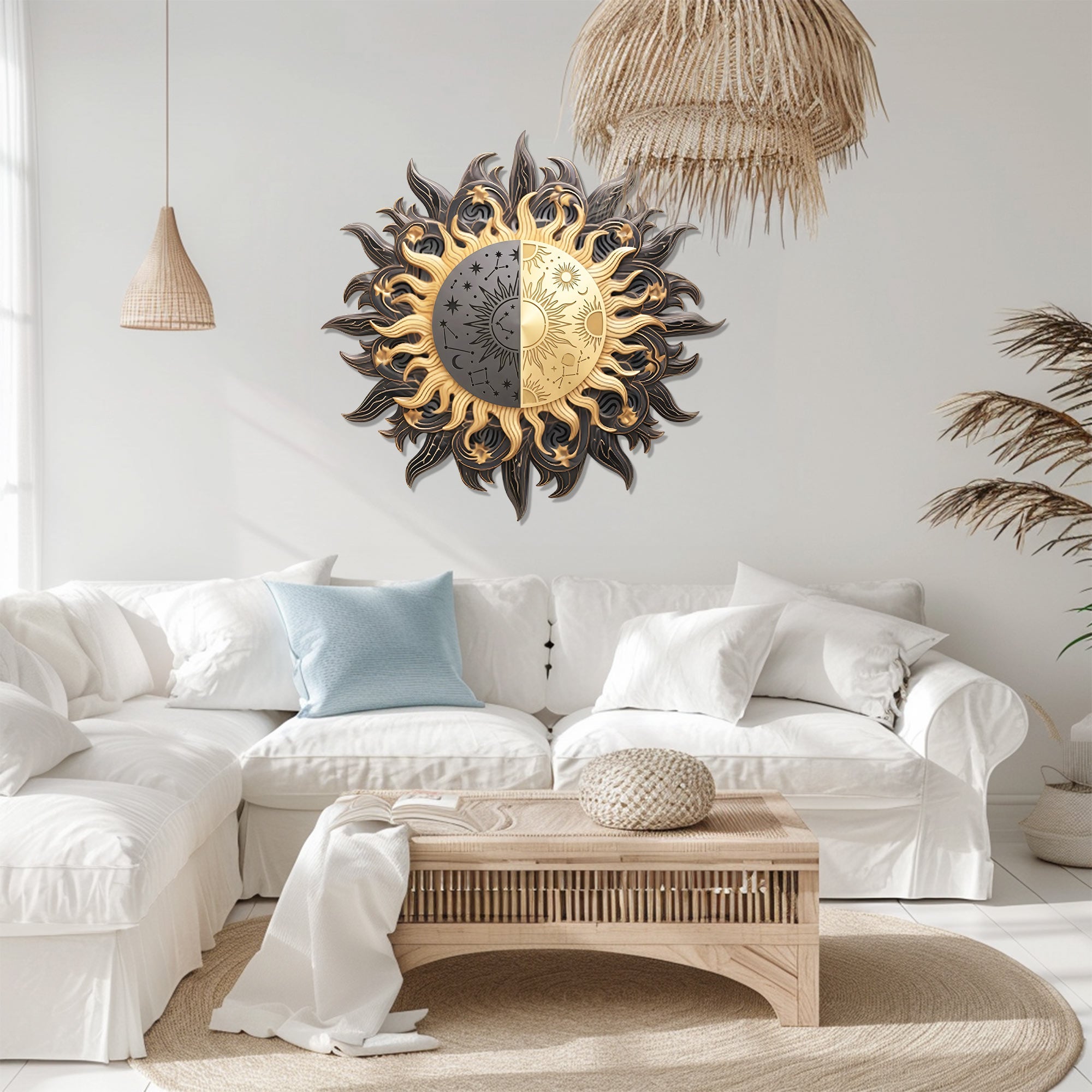 Sun Moon Wall Art – Celestial Boho UV Printed Decor for Indoor &amp; Outdoor Spaces