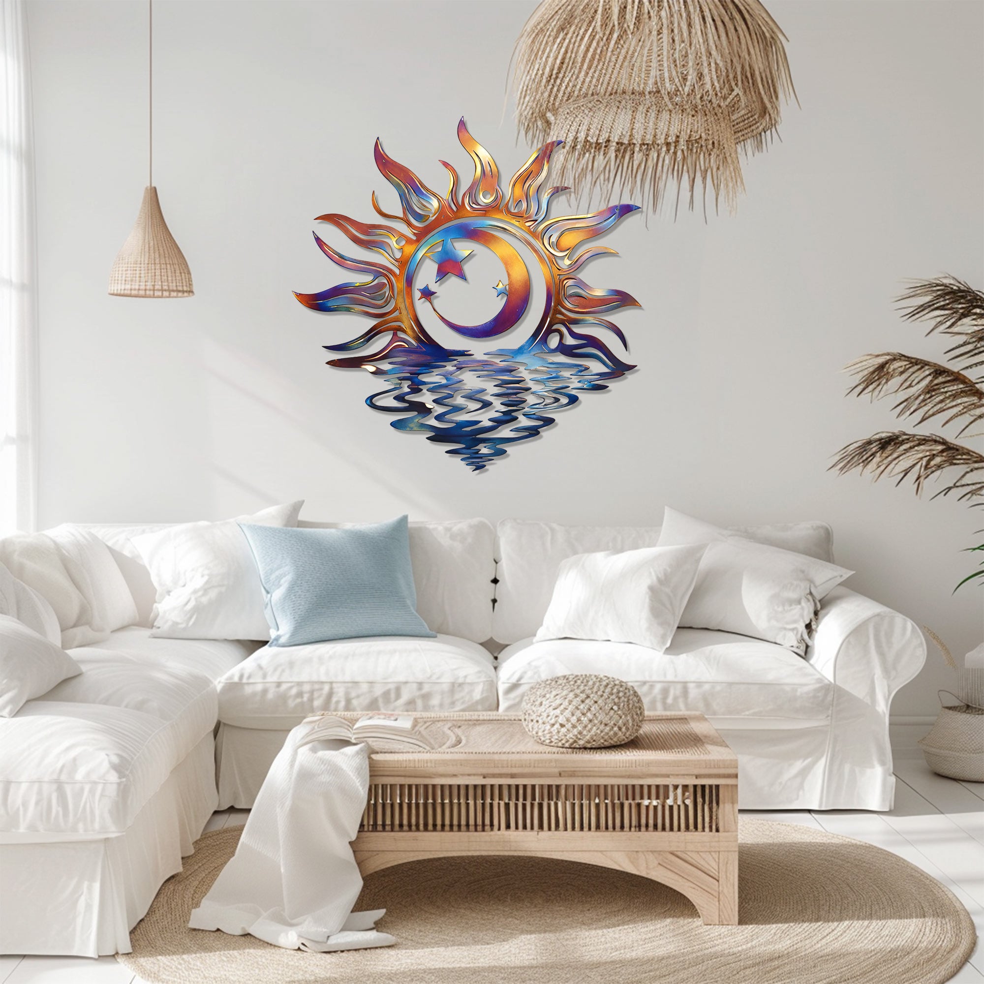 Sun Moon Ocean Wall Art – Coastal Celestial UV Printed Decor for Indoor &amp; Outdoor Spaces