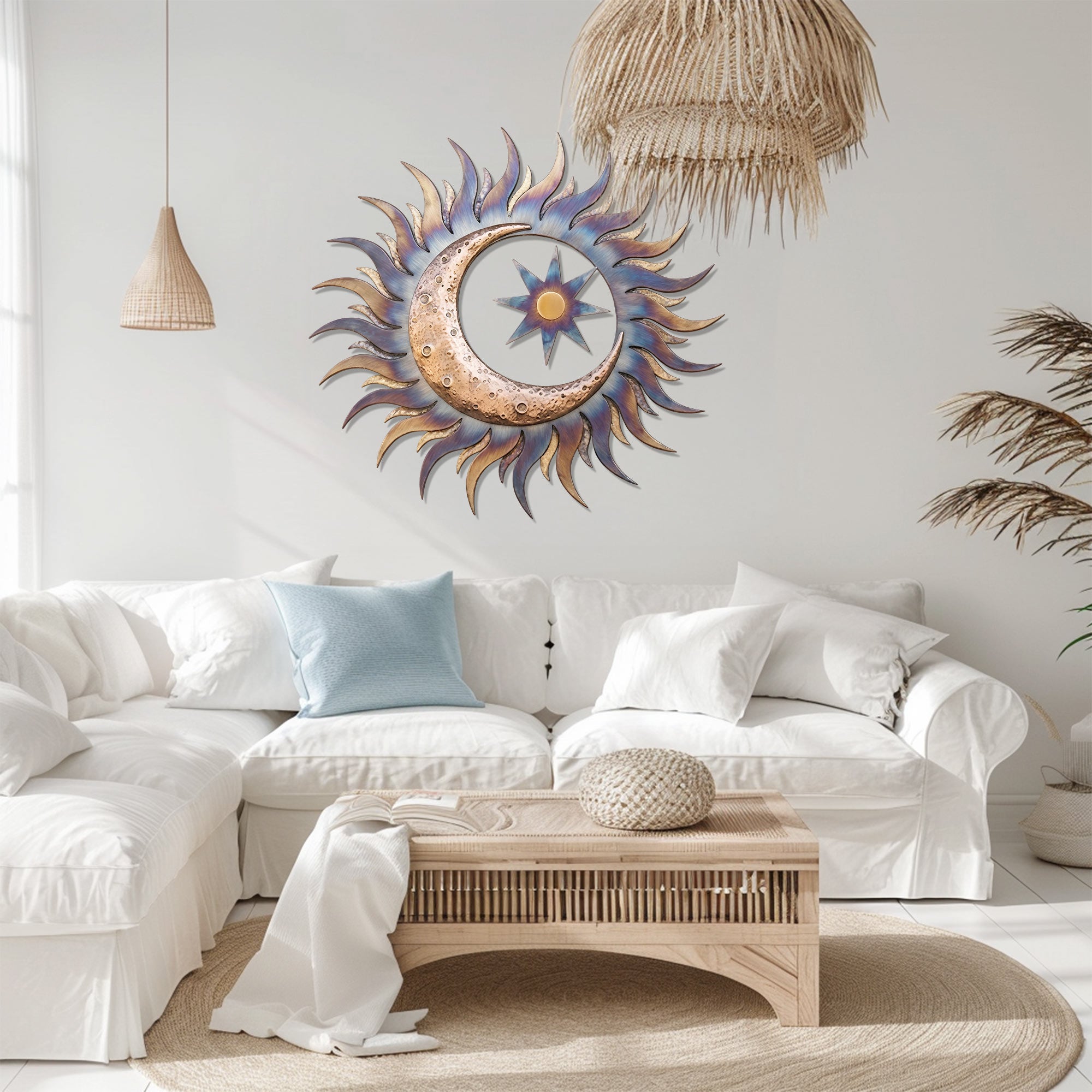 Sun Metal Wall Art – Boho UV Printed Aluminum Wall Decor for Indoor &amp; Outdoor Space