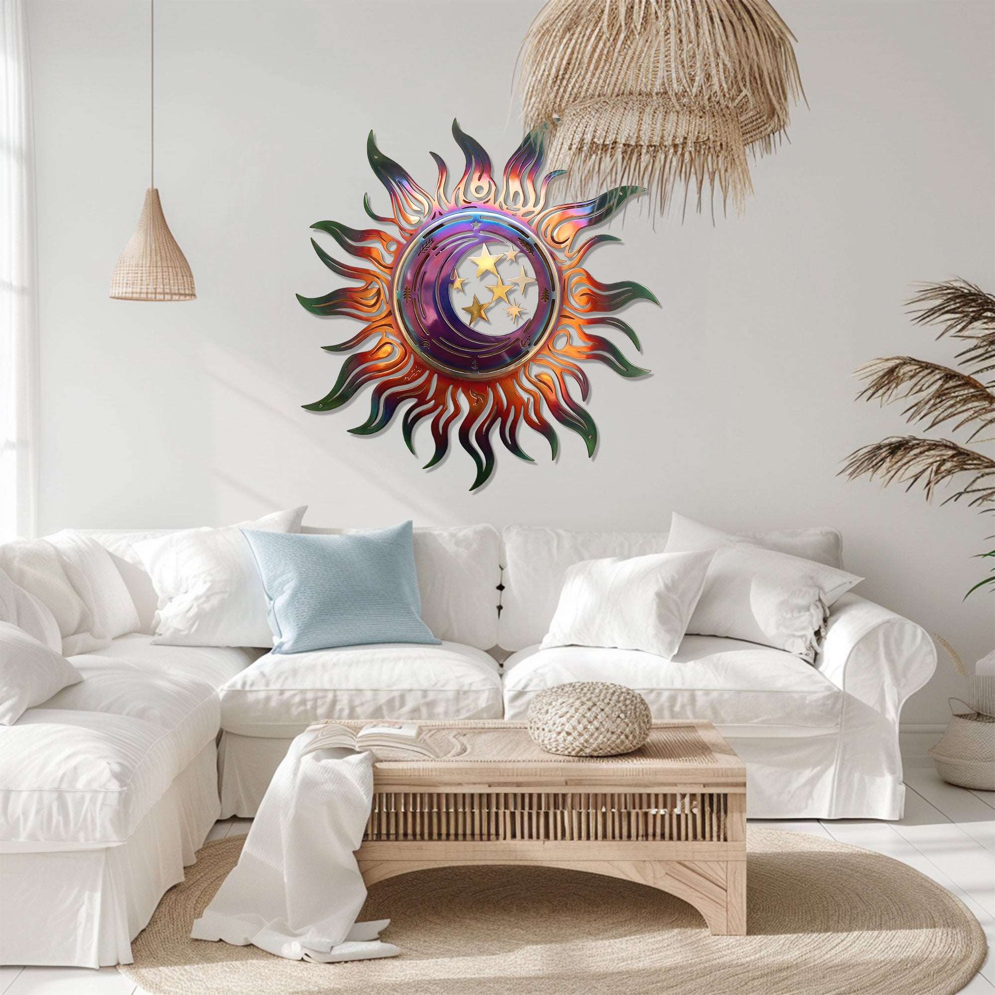 Celestial Sun Wall Art – Boho Cosmic Aluminum Metal Decor for Indoor &amp; Outdoor Home Display