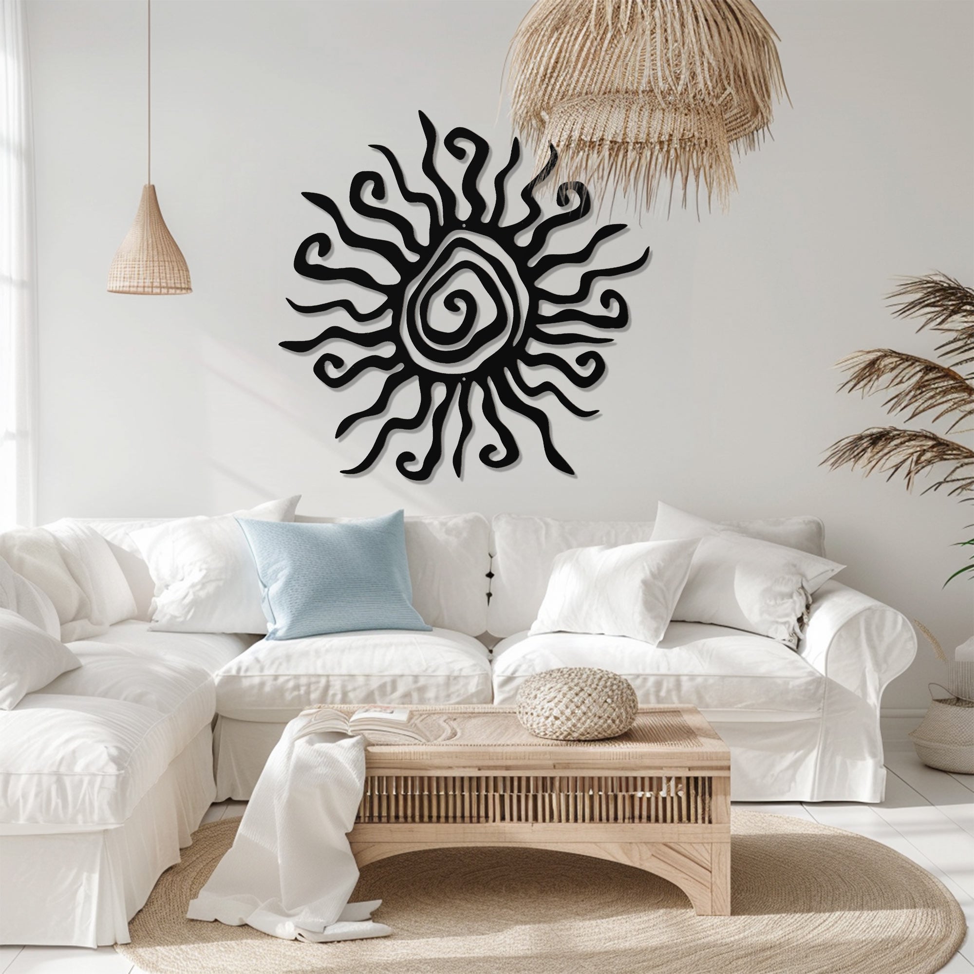 Abstract Sun Wall Art – Minimalist Line Aluminum Metal Decor for Modern Home &amp; Outdoor Spaces