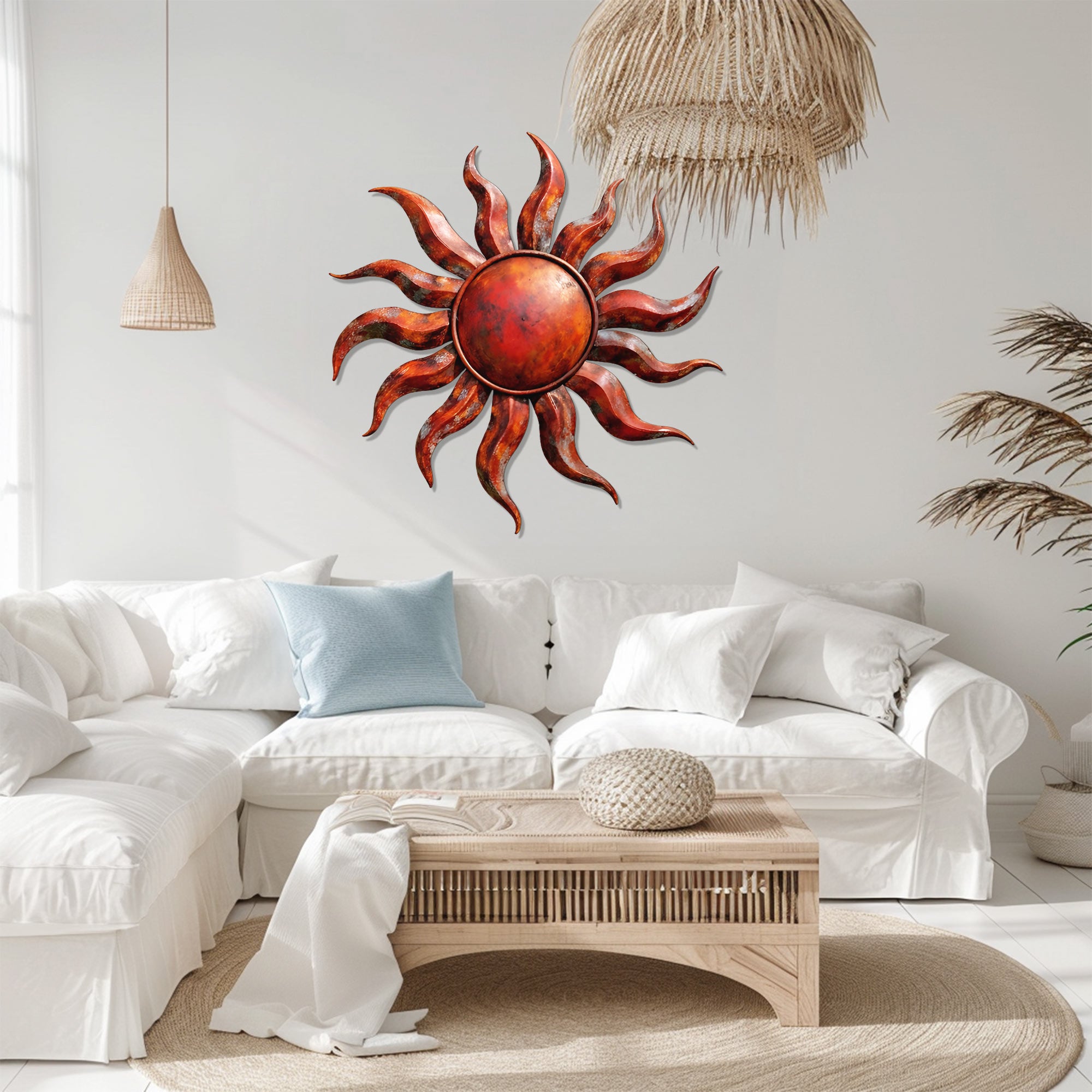 Rustic Sun Wall Art – Rustic Flame Aluminum Metal Decor for Indoor &amp; Outdoor Home Display