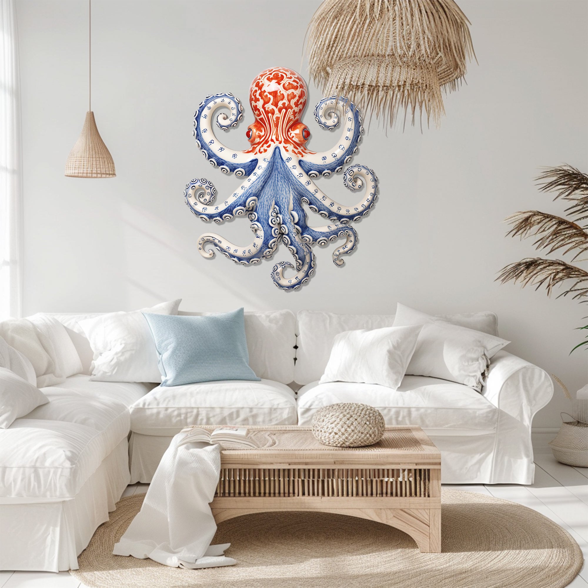 Octopus Metal Wall Art – Coastal UV Printed Aluminum Decor for Outdoor Beach Space