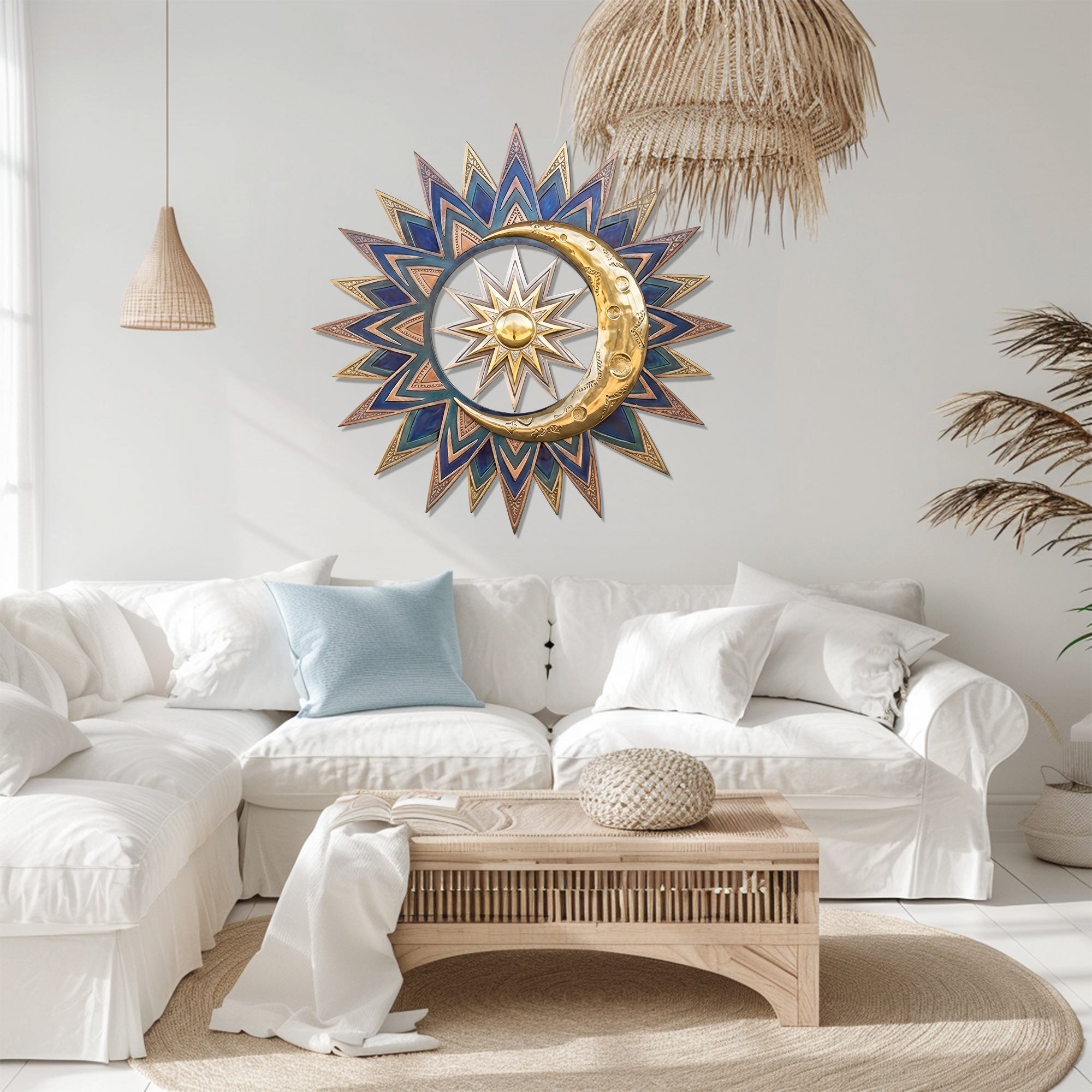 Sun Moon Wall Art – Boho Celestial Style UV Printed Metal Decor for Living Room &amp; Bedroom
