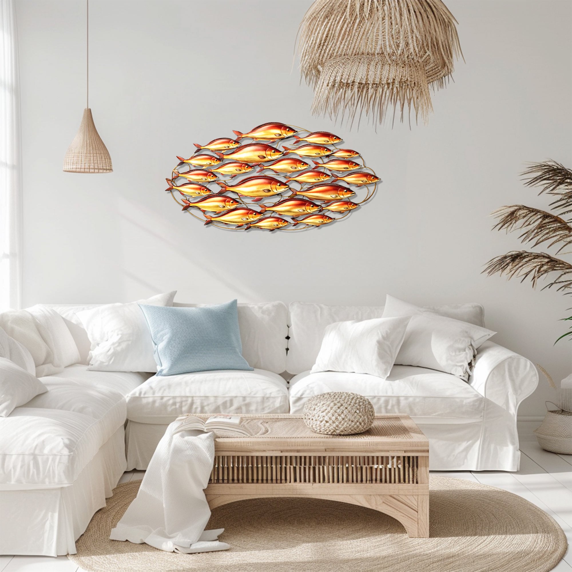 Golden Red School of Fish – Vibrant Tropical Ocean Style Metal Wall Art Decor for Home &amp; Outdoor