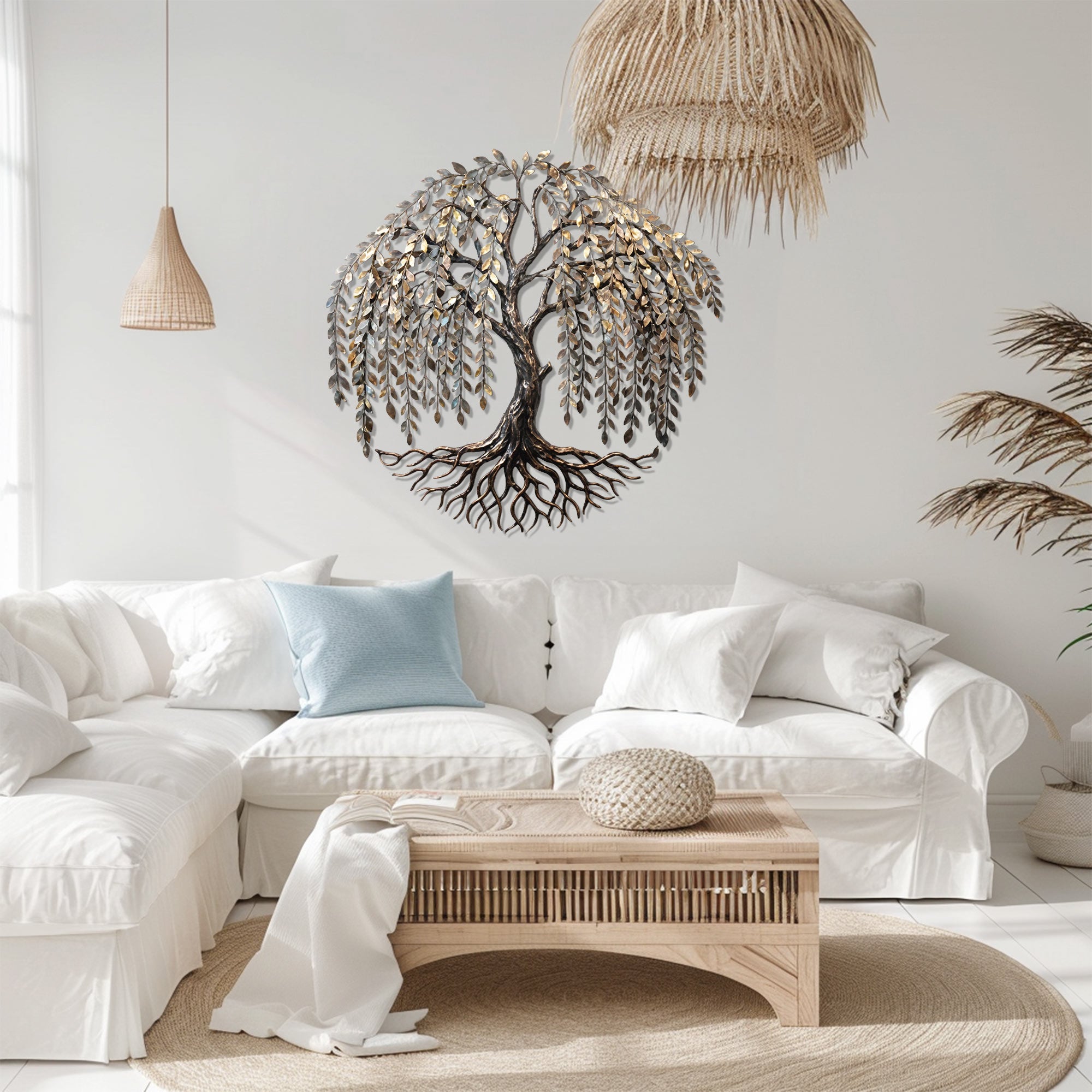 Tree of Life Metal Wall Art – Rustic Nature UV Printed Aluminum Decor for Living Room Garden Wall Decor