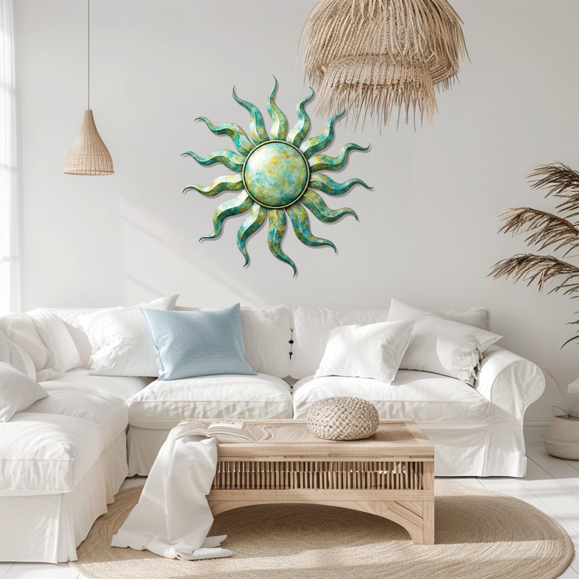Sun Metal Wall Art – Boho Distressed Metal Wall Decor for Home