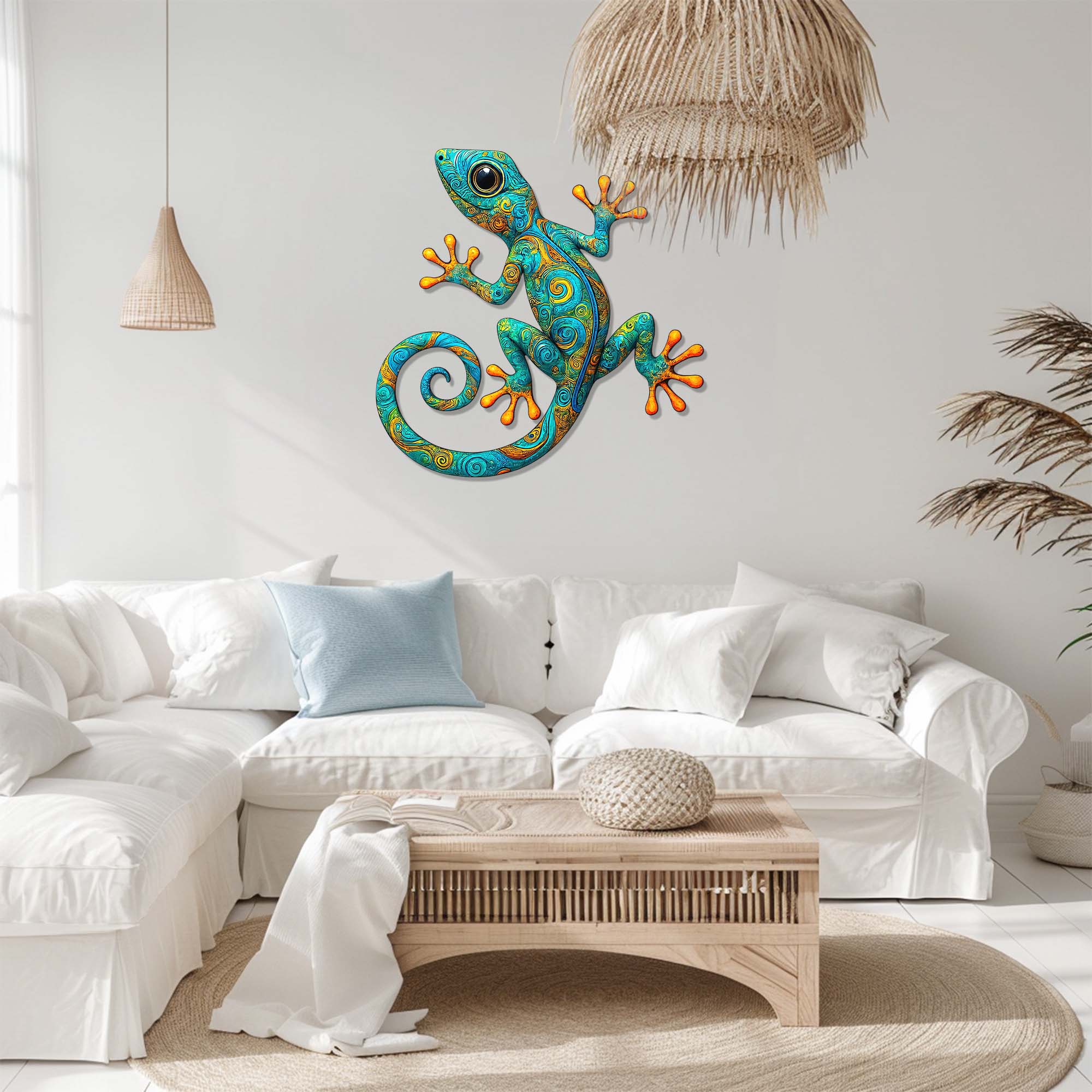 Gecko Wall Art – Boho Tropical UV Printed Aluminum Decor for Indoor Outdoor Wall Display