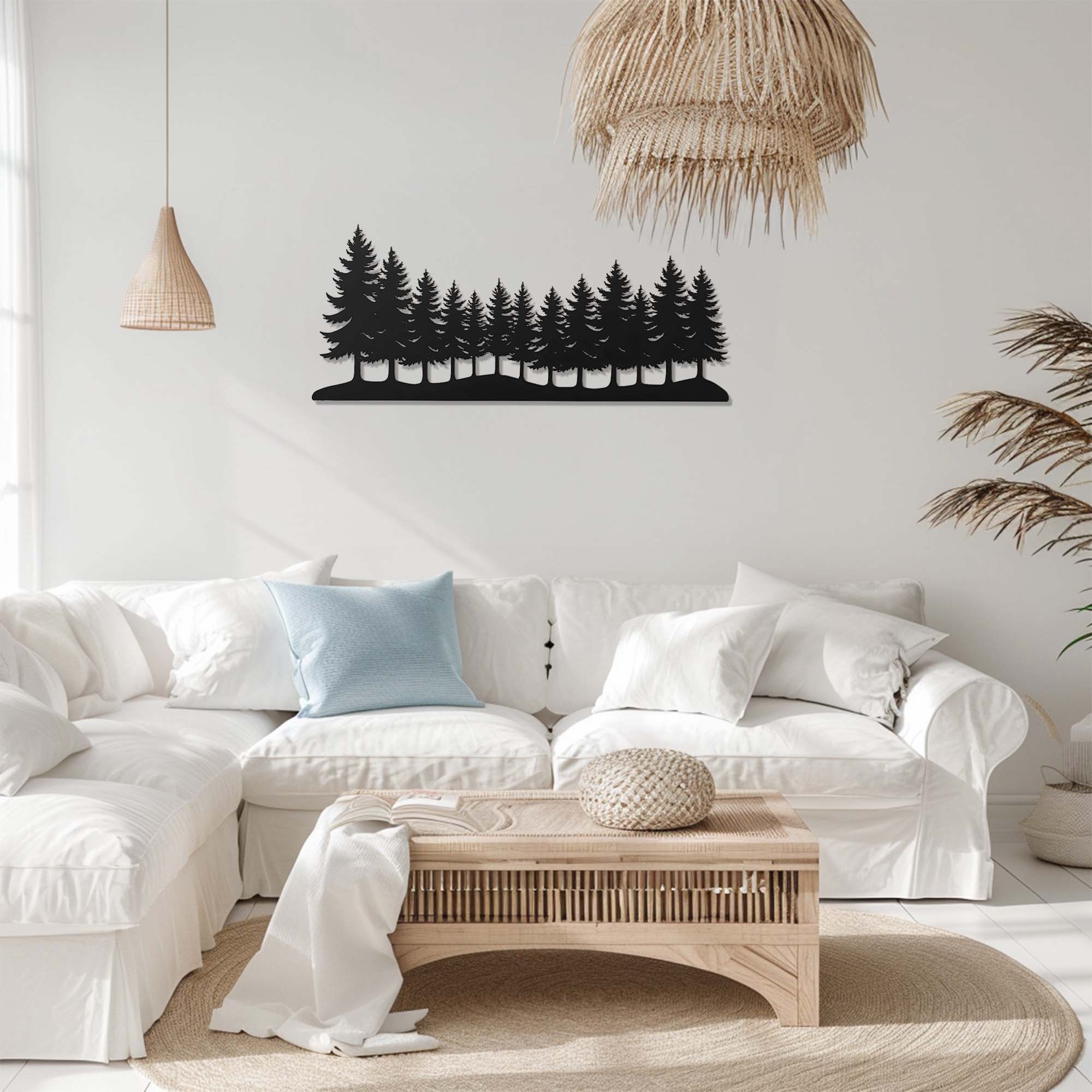 Pine Forest Wall Art – Rustic Nature Silhouette UV Printed Aluminum Decor for Indoor Outdoor Wall Display