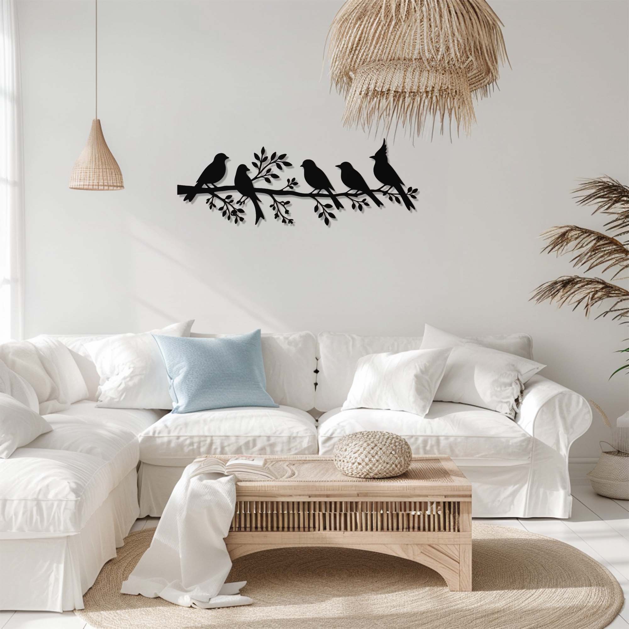 Birds On Branch Metal Wall Art – Minimalist Nature Silhouette UV Printed Aluminum Decor for Living Room Wall