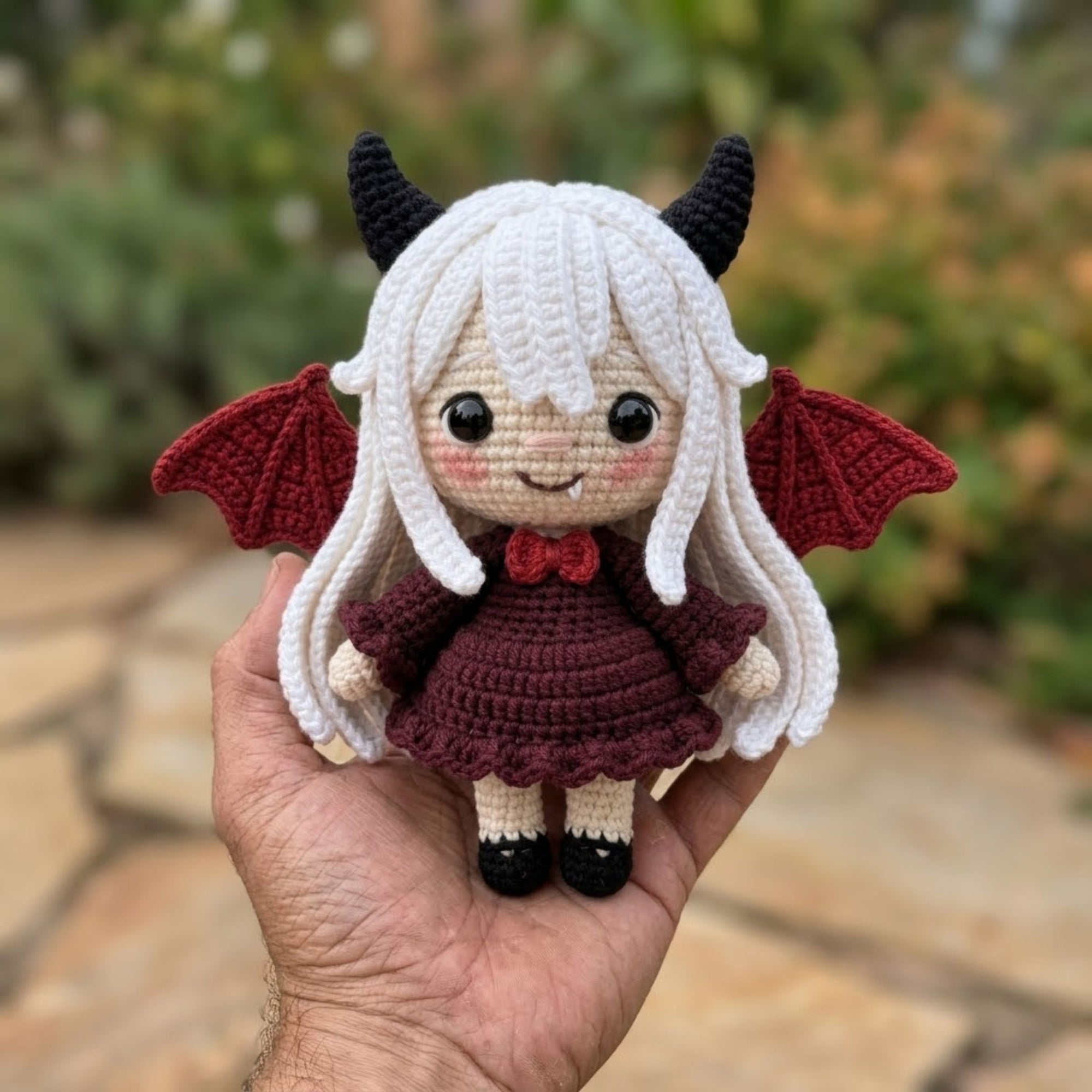 Crochet Vampire Girl Amigurumi Plush, Handmade Gothic Bat Wing Stuffed Doll, Cute Halloween Nursery Decor, Custom 4-12in Plush Gift For Kids