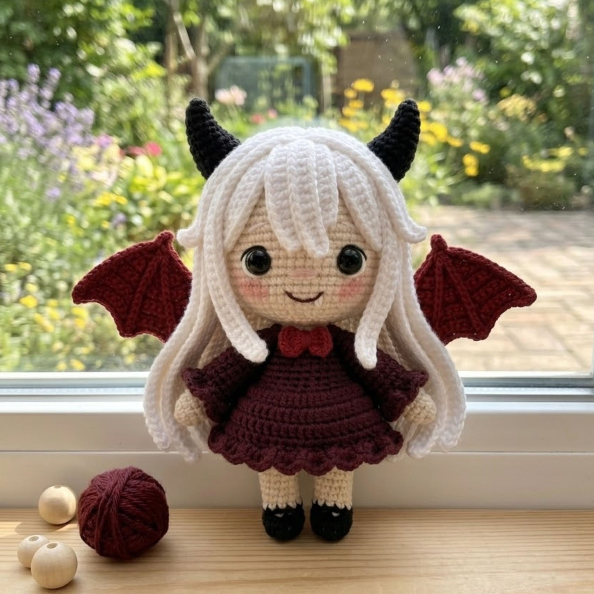 Crochet Vampire Girl Amigurumi Plush, Handmade Gothic Bat Wing Stuffed Doll, Cute Halloween Nursery Decor, Custom 4-12in Plush Gift For Kids
