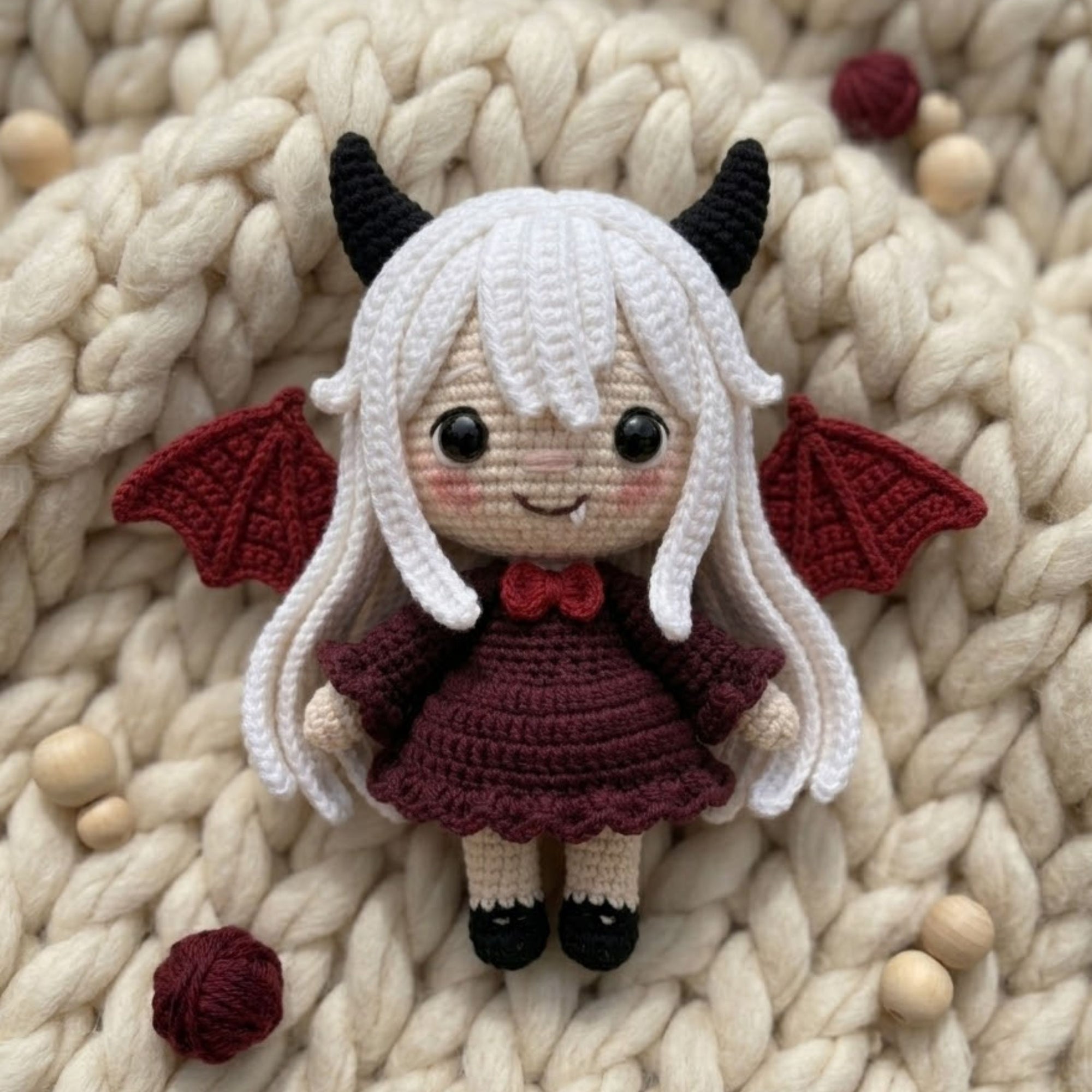 Crochet Vampire Girl Amigurumi Plush, Handmade Gothic Bat Wing Stuffed Doll, Cute Halloween Nursery Decor, Custom 4-12in Plush Gift For Kids