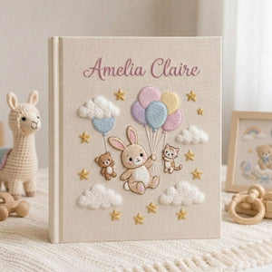 Personalized Baby Photo Album, Hand Embroidered Dinosaur Memory Book, Custom Name Keepsake, Woodland Nursery Gift, Newborn, Baby Shower Gift