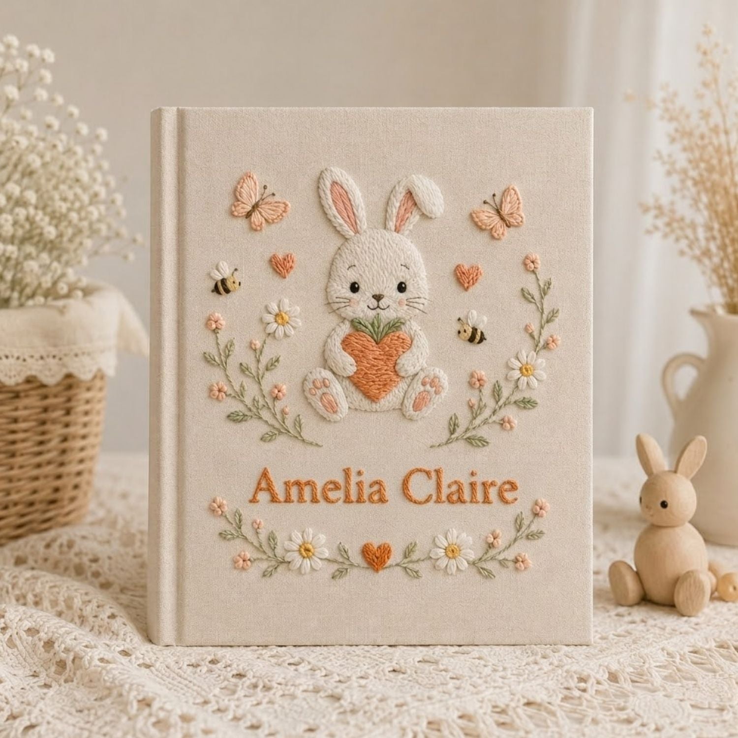 Personalized Baby Photo Album, Hand Embroidered Dinosaur Memory Book, Custom Name Keepsake, Woodland Nursery Gift, Newborn, Baby Shower Gift