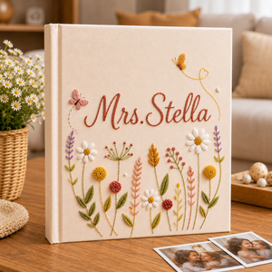 Custom Hand Embroidered Keepsake Album, Embroidered Photo Album With Sleeves, Floral Butterfly Scrapbook, Unique Keepsake Album