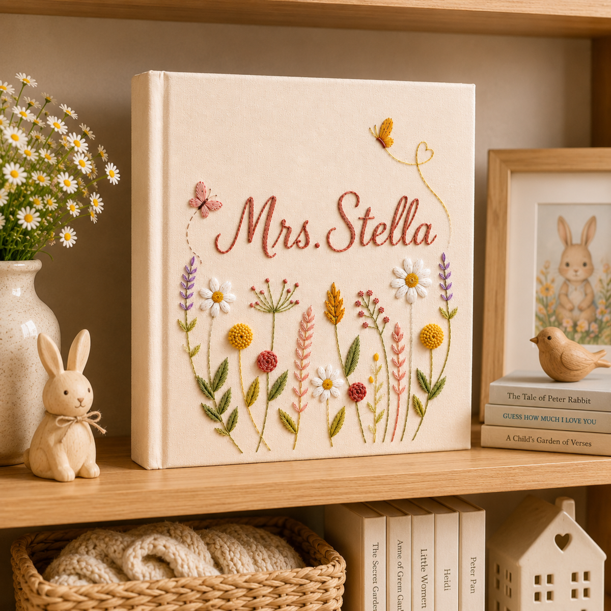 Custom Hand Embroidered Keepsake Album, Embroidered Photo Album With Sleeves, Floral Butterfly Scrapbook, Unique Keepsake Album