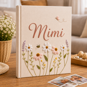 Custom Hand Embroidered Keepsake Album, Embroidered Photo Album With Sleeves, Floral Butterfly Scrapbook, Unique Keepsake Album