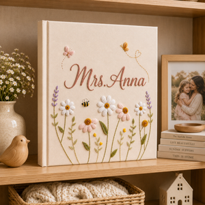 Custom Hand Embroidered Keepsake Album, Embroidered Photo Album With Sleeves, Floral Butterfly Scrapbook, Unique Keepsake Album