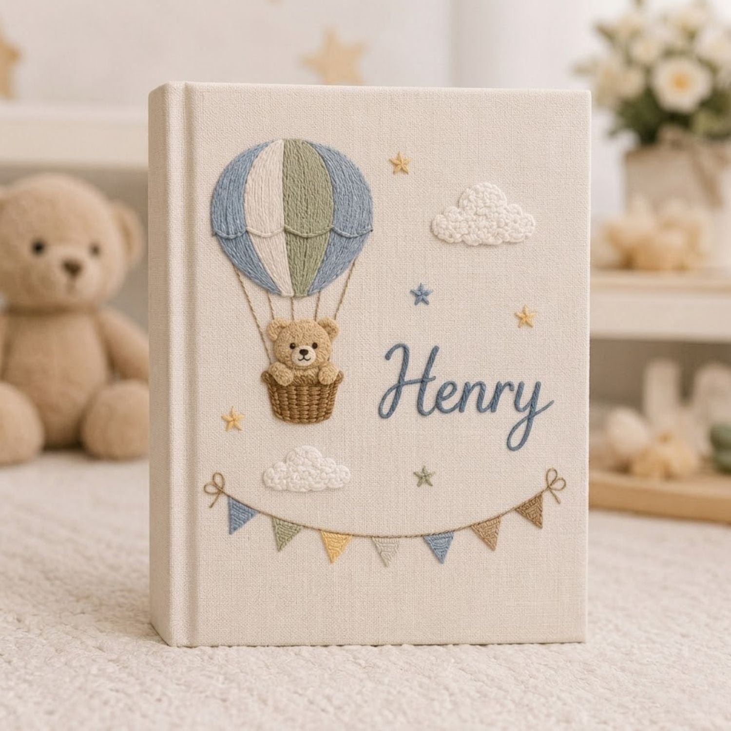 Personalized Baby Photo Album, Hand Embroidered Dinosaur Memory Book, Custom Name Keepsake, Woodland Nursery Gift, Newborn, Baby Shower Gift