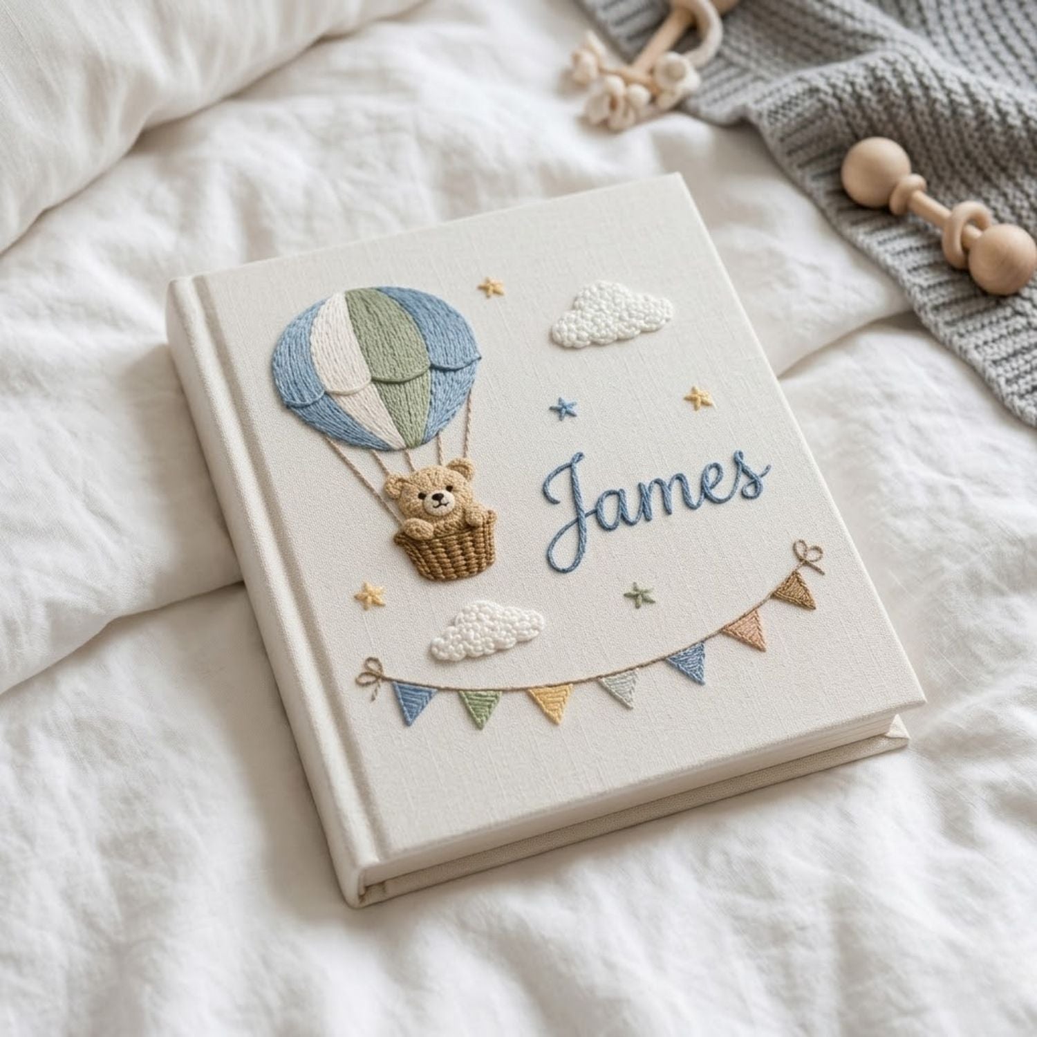 Personalized Baby Photo Album, Hand Embroidered Dinosaur Memory Book, Custom Name Keepsake, Woodland Nursery Gift, Newborn, Baby Shower Gift