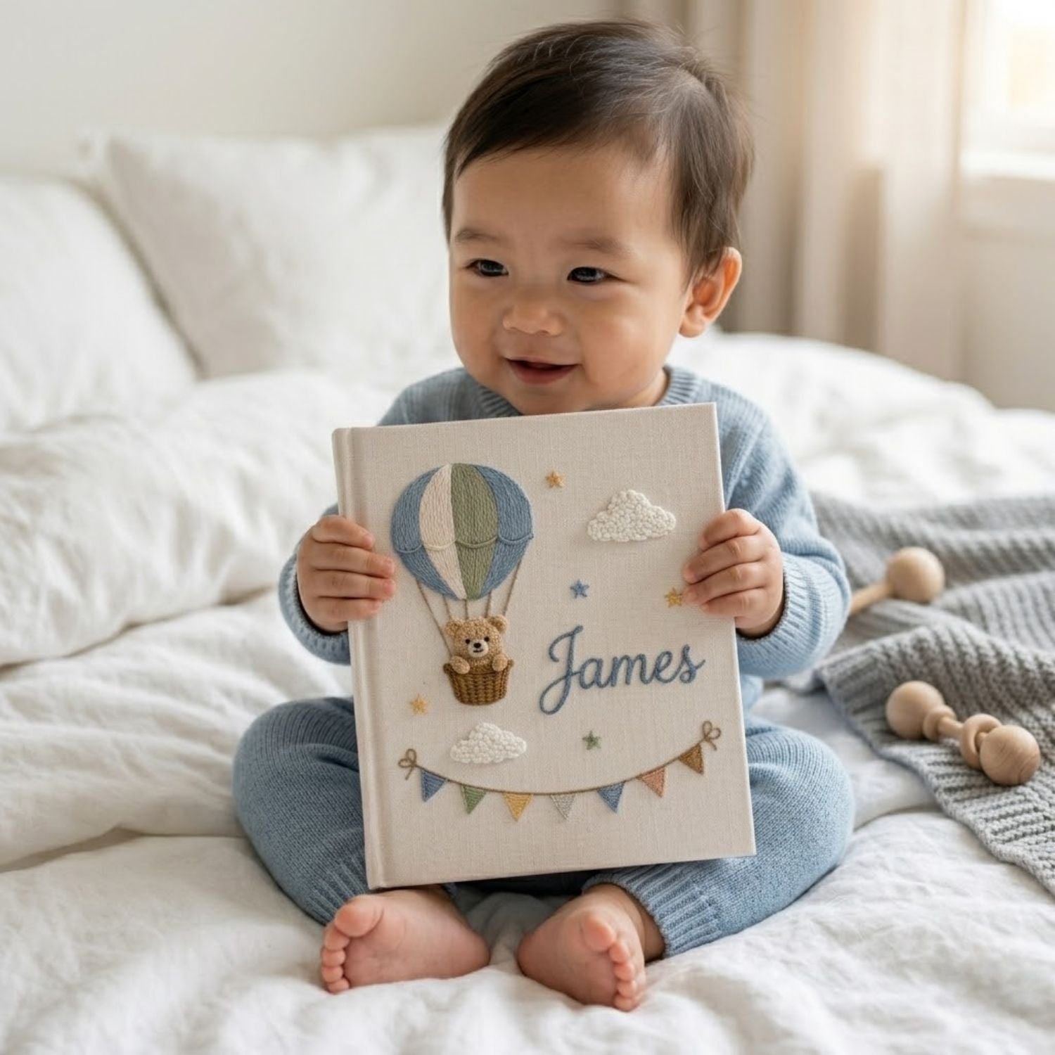 Personalized Baby Photo Album, Hand Embroidered Dinosaur Memory Book, Custom Name Keepsake, Woodland Nursery Gift, Newborn, Baby Shower Gift
