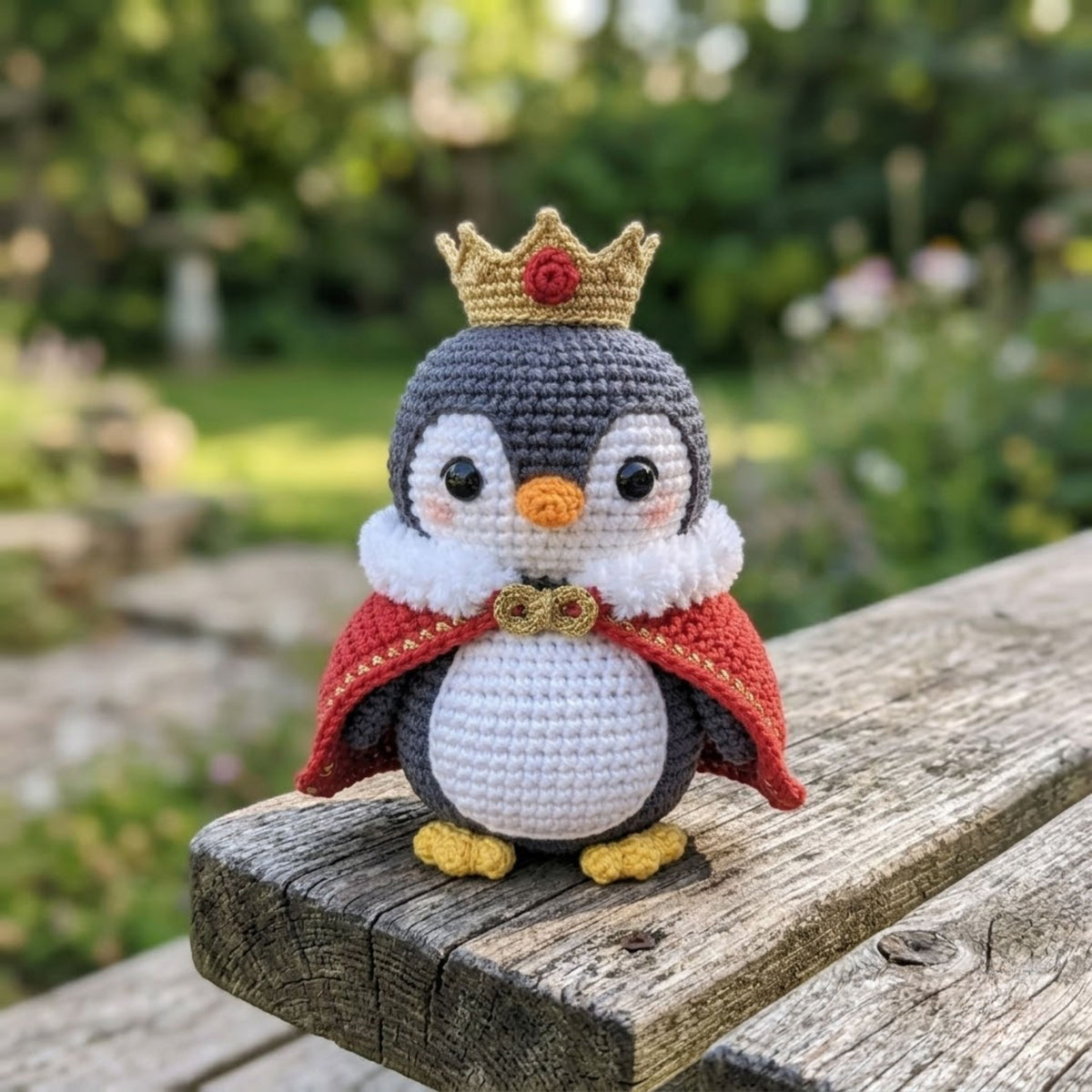Crochet King Penguin Amigurumi Plush, Handmade Royal Bird Stuffed Toy, Cute Crown Cape Nursery Decor, Custom 4 to 12 Inch Gift For Kids Room