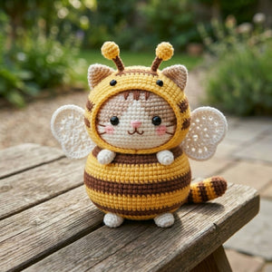 Crochet Bee Cat Amigurumi Plush, Handmade Bumblebee Kitty Stuffed Toy, Cute Nursery Decor, Custom 4-12 Inch Soft Gift For Kids Room Plush