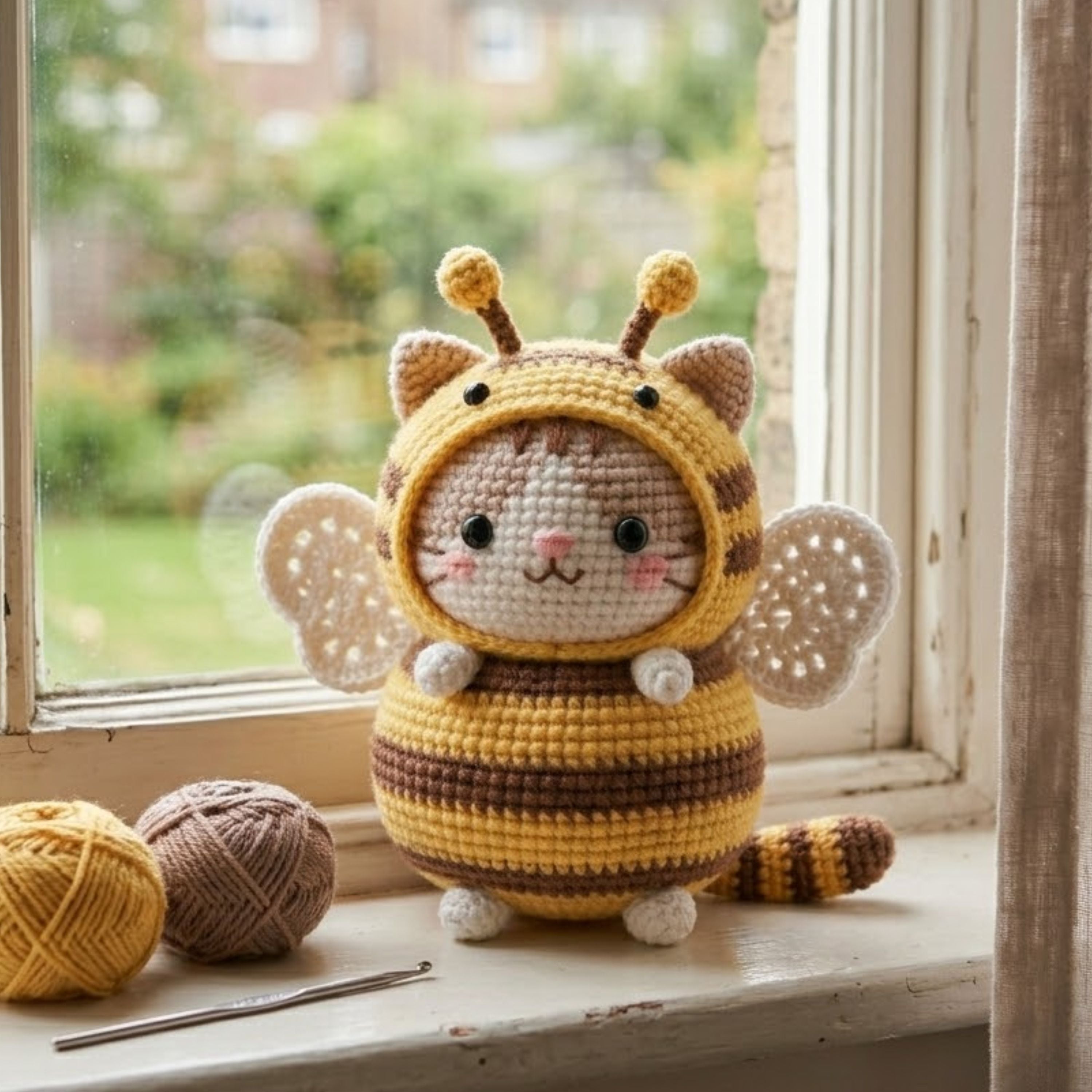 Crochet Bee Cat Amigurumi Plush, Handmade Bumblebee Kitty Stuffed Toy, Cute Nursery Decor, Custom 4-12 Inch Soft Gift For Kids Room Plush