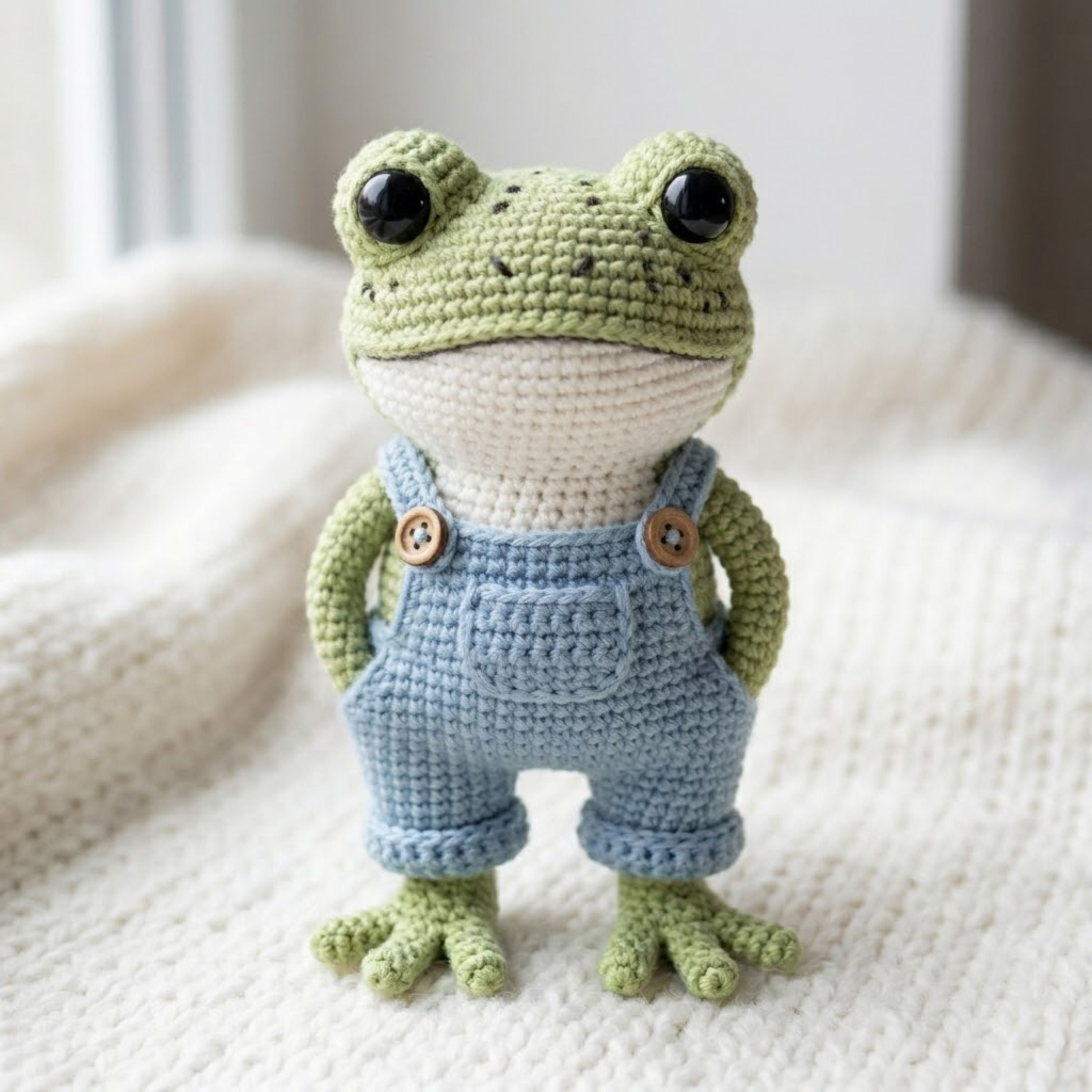 Crochet Frog Amigurumi Plush, Handmade Overall Frog Stuffed Toy, Cute Nursery Decor, Custom 4-12 Inch Soft Gift For Kids Room Decor Toy Doll