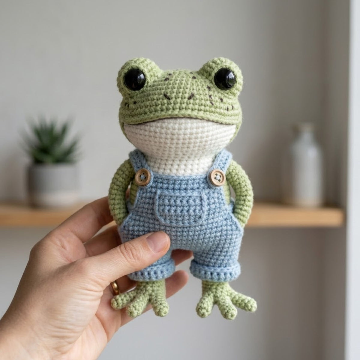 Crochet Frog Amigurumi Plush, Handmade Overall Frog Stuffed Toy, Cute Nursery Decor, Custom 4-12 Inch Soft Gift For Kids Room Decor Toy Doll