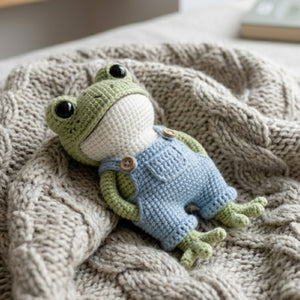 Crochet Frog Amigurumi Plush, Handmade Overall Frog Stuffed Toy, Cute Nursery Decor, Custom 4-12 Inch Soft Gift For Kids Room Decor Toy Doll