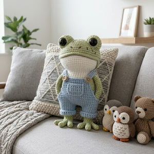 Crochet Frog Amigurumi Plush, Handmade Overall Frog Stuffed Toy, Cute Nursery Decor, Custom 4-12 Inch Soft Gift For Kids Room Decor Toy Doll