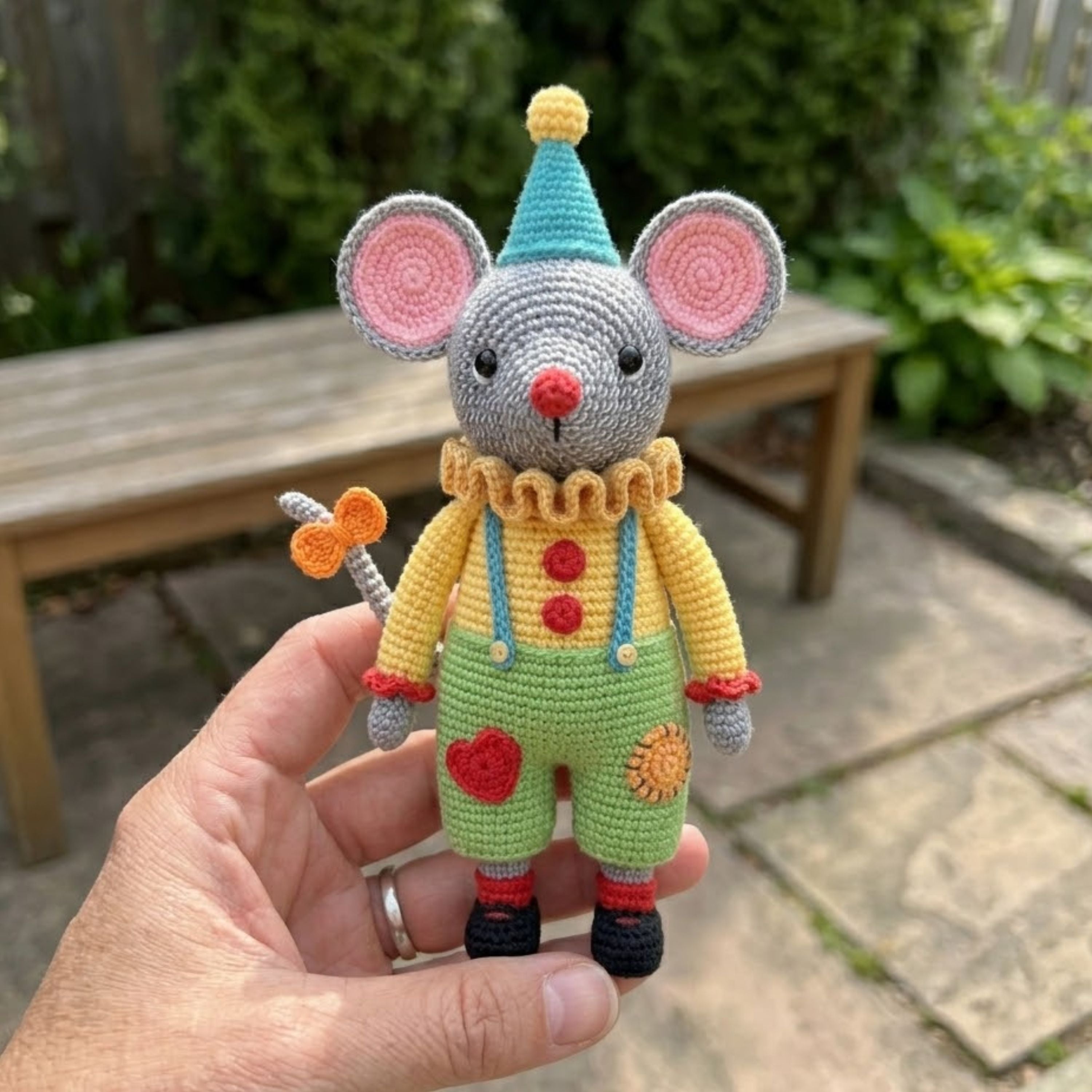 Crochet Clown Mouse Amigurumi Plush, Handmade Circus Mouse Stuffed Toy, Cute Nursery Decor, Custom 4 to 12 Inch Soft Gift For Kids Room Toy