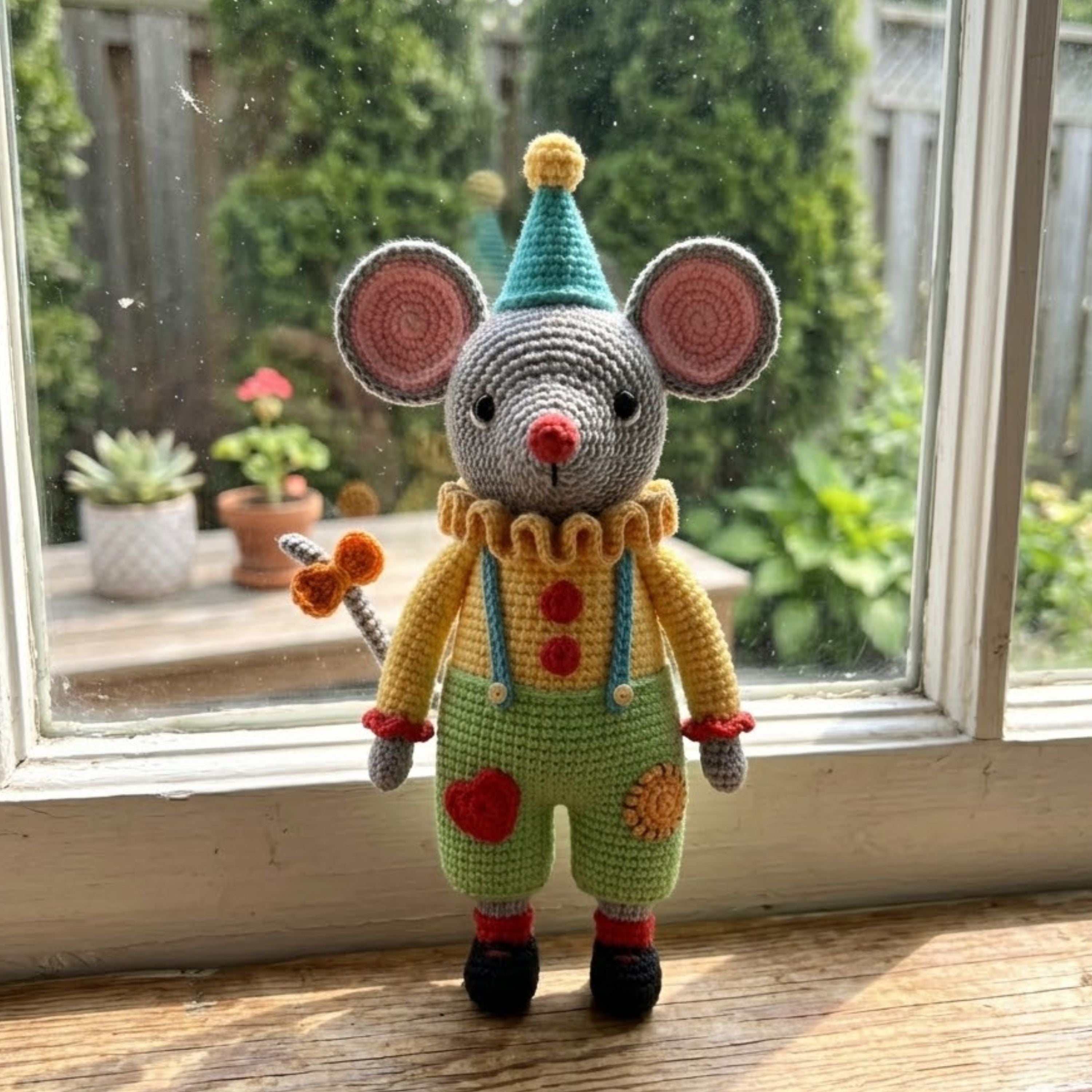 Crochet Clown Mouse Amigurumi Plush, Handmade Circus Mouse Stuffed Toy, Cute Nursery Decor, Custom 4 to 12 Inch Soft Gift For Kids Room Toy