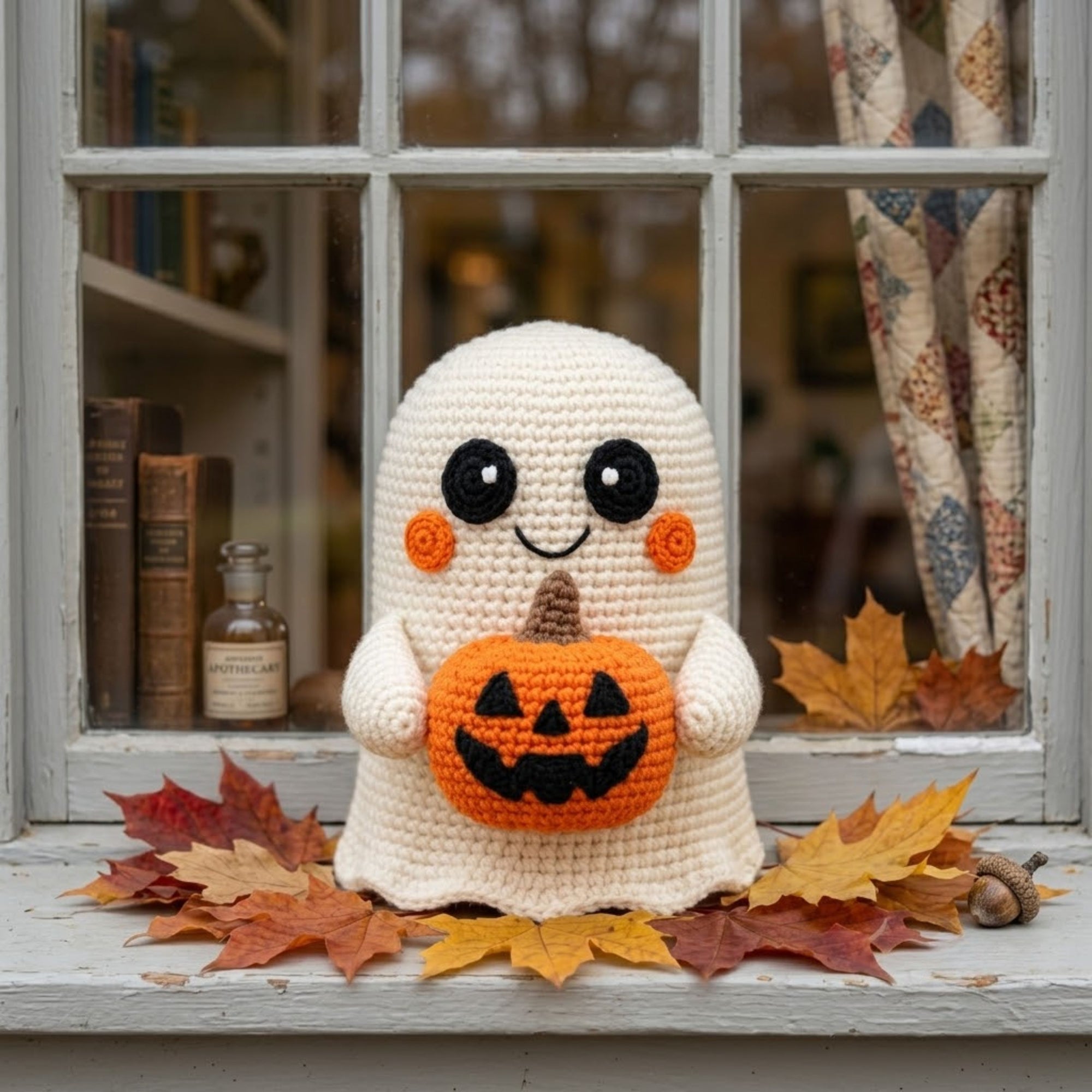 Crochet Ghost Pumpkin Amigurumi Plush, Handmade Halloween Stuffed Toy, Cute Fall Nursery Decor, Custom 4-12 Inch Soft Gift For Kids Room Toy
