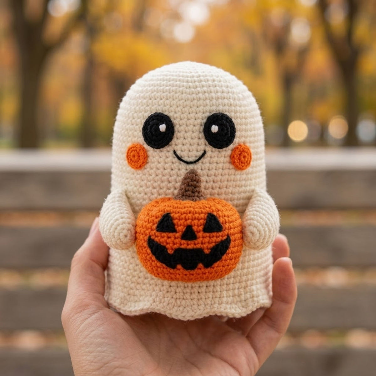 Crochet Ghost Pumpkin Amigurumi Plush, Handmade Halloween Stuffed Toy, Cute Fall Nursery Decor, Custom 4-12 Inch Soft Gift For Kids Room Toy