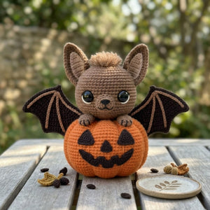 Crochet Bat Pumpkin Plush, Handmade Amigurumi Bat With Jack O Lantern, Spooky Cute Nursery Toy, Halloween Fall Decor Gift 4-12 Inch Doll Toy
