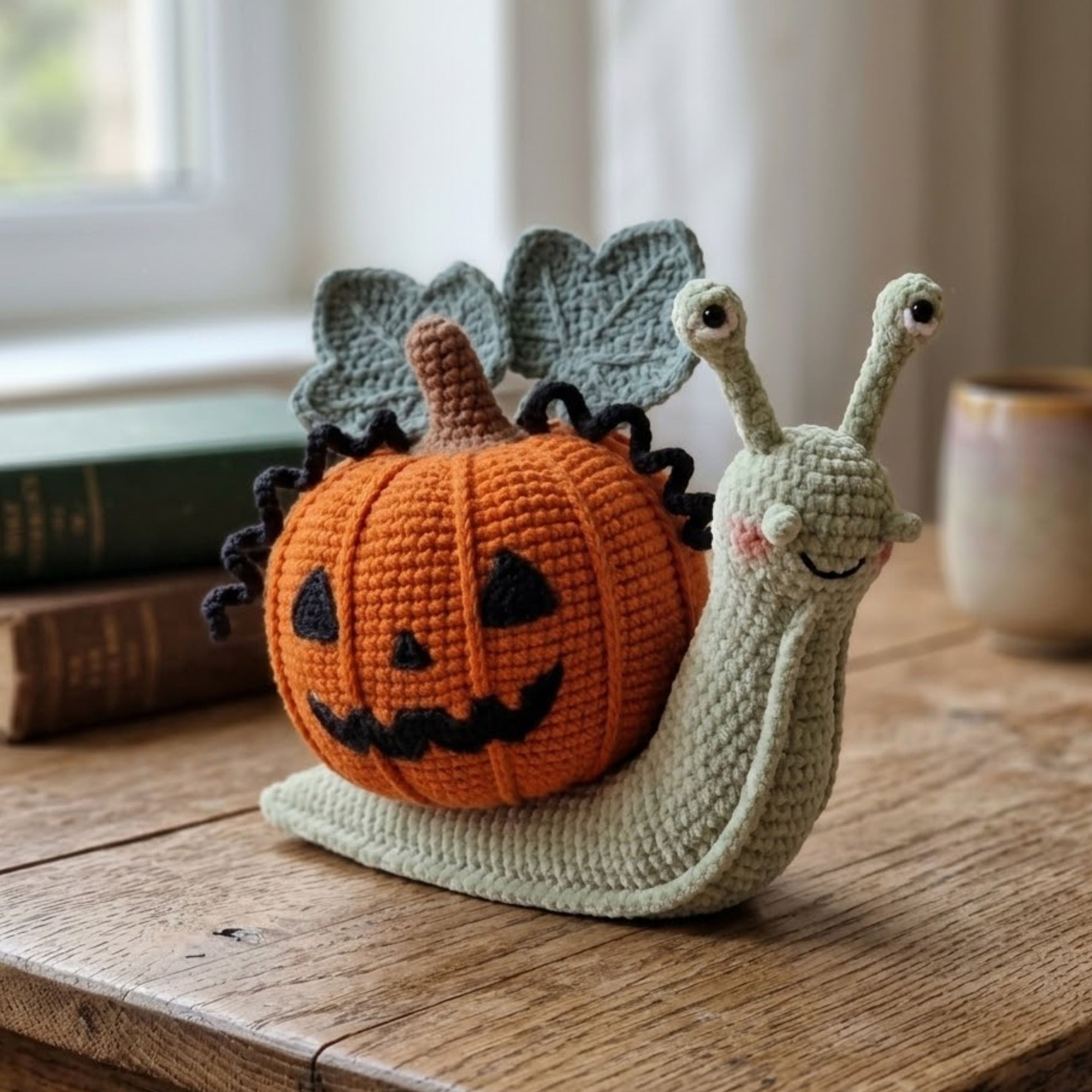 Crochet Halloween Snail Plush, Handmade Amigurumi Snail With Pumpkin Shell, Spooky Cute Nursery Toy, Fall Decor Gift, 4-12 Inch Doll Toy Set
