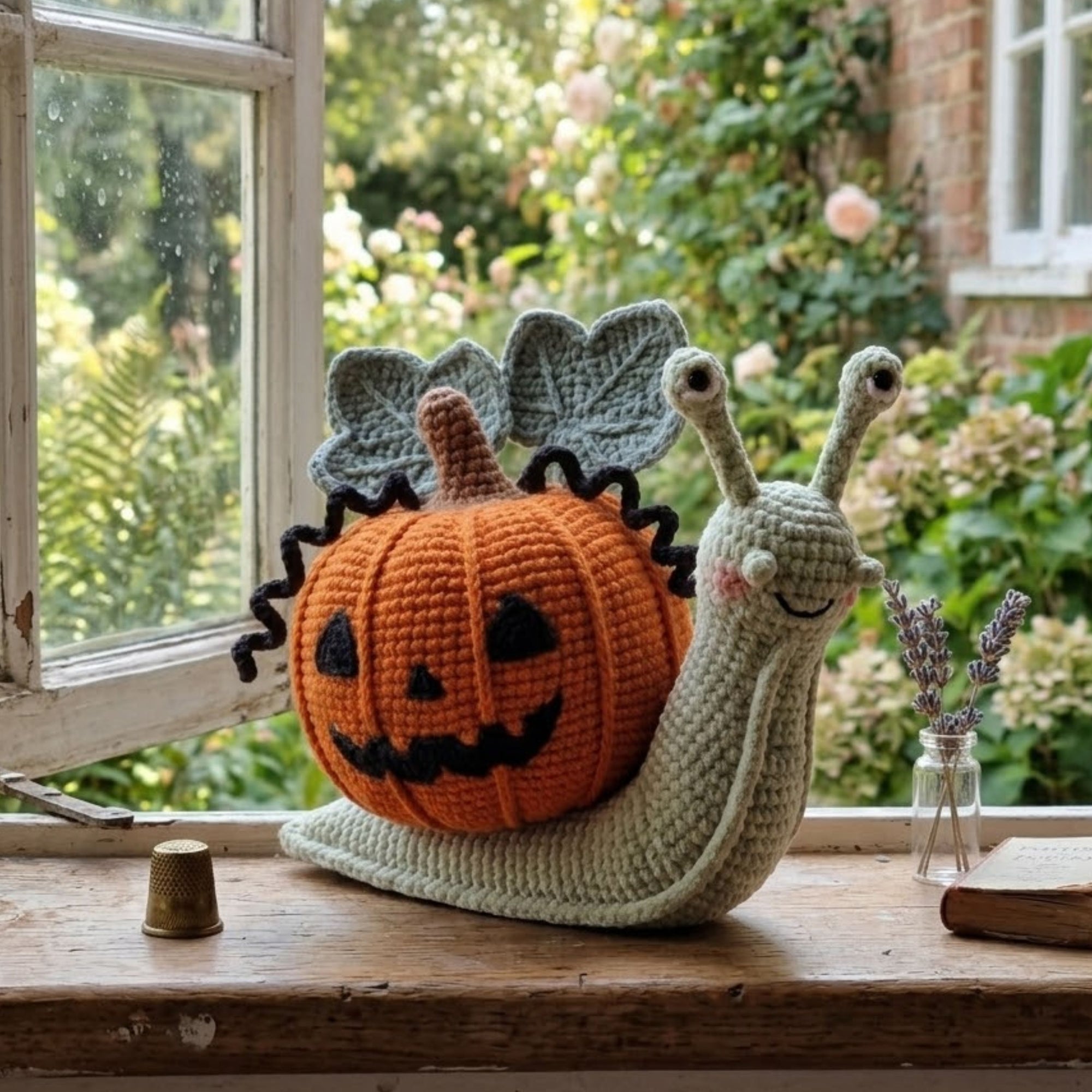 Crochet Halloween Snail Plush, Handmade Amigurumi Snail With Pumpkin Shell, Spooky Cute Nursery Toy, Fall Decor Gift, 4-12 Inch Doll Toy Set