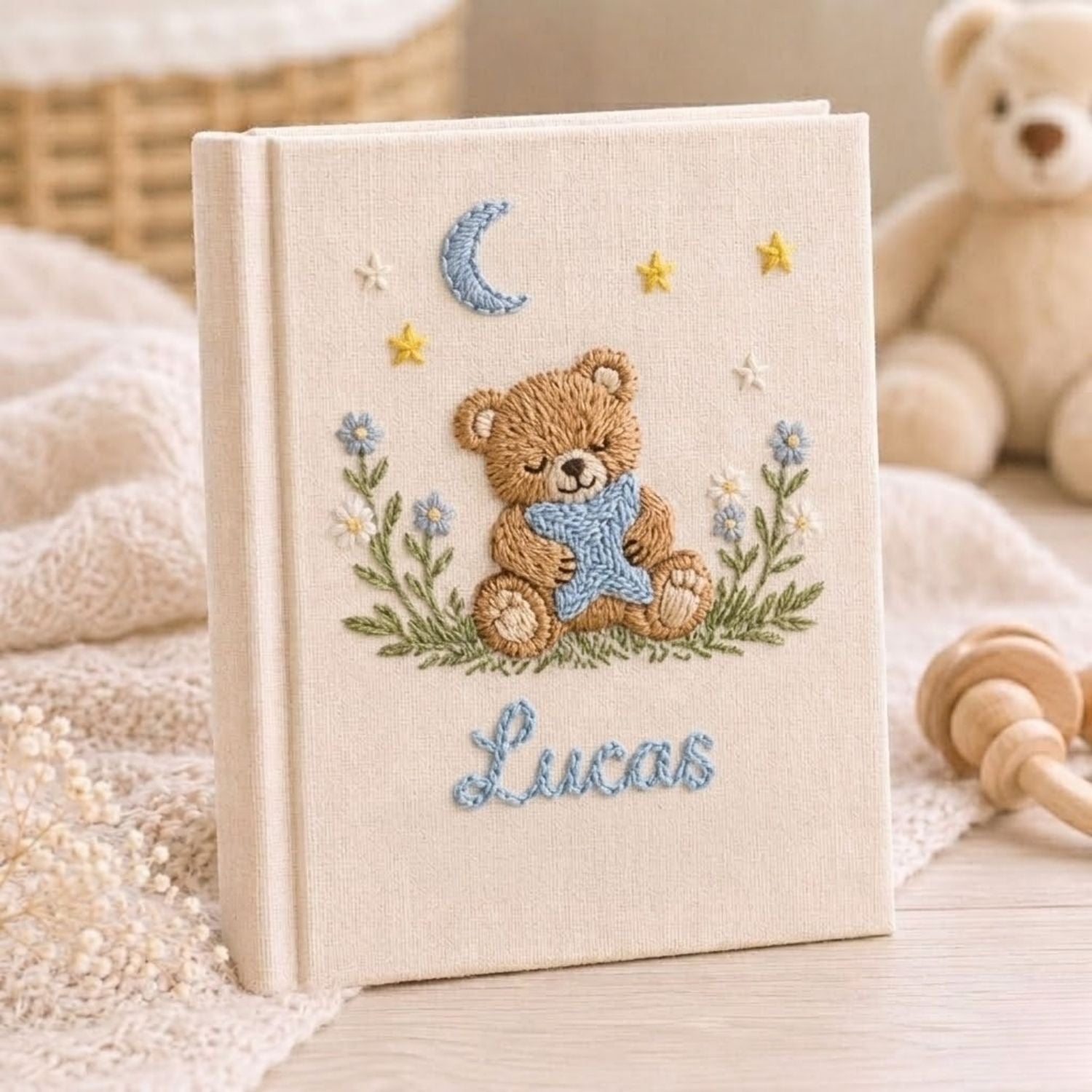 Personalized Baby Photo Album, Hand Embroidered Dinosaur Memory Book, Custom Name Keepsake, Woodland Nursery Gift, Newborn, Baby Shower Gift